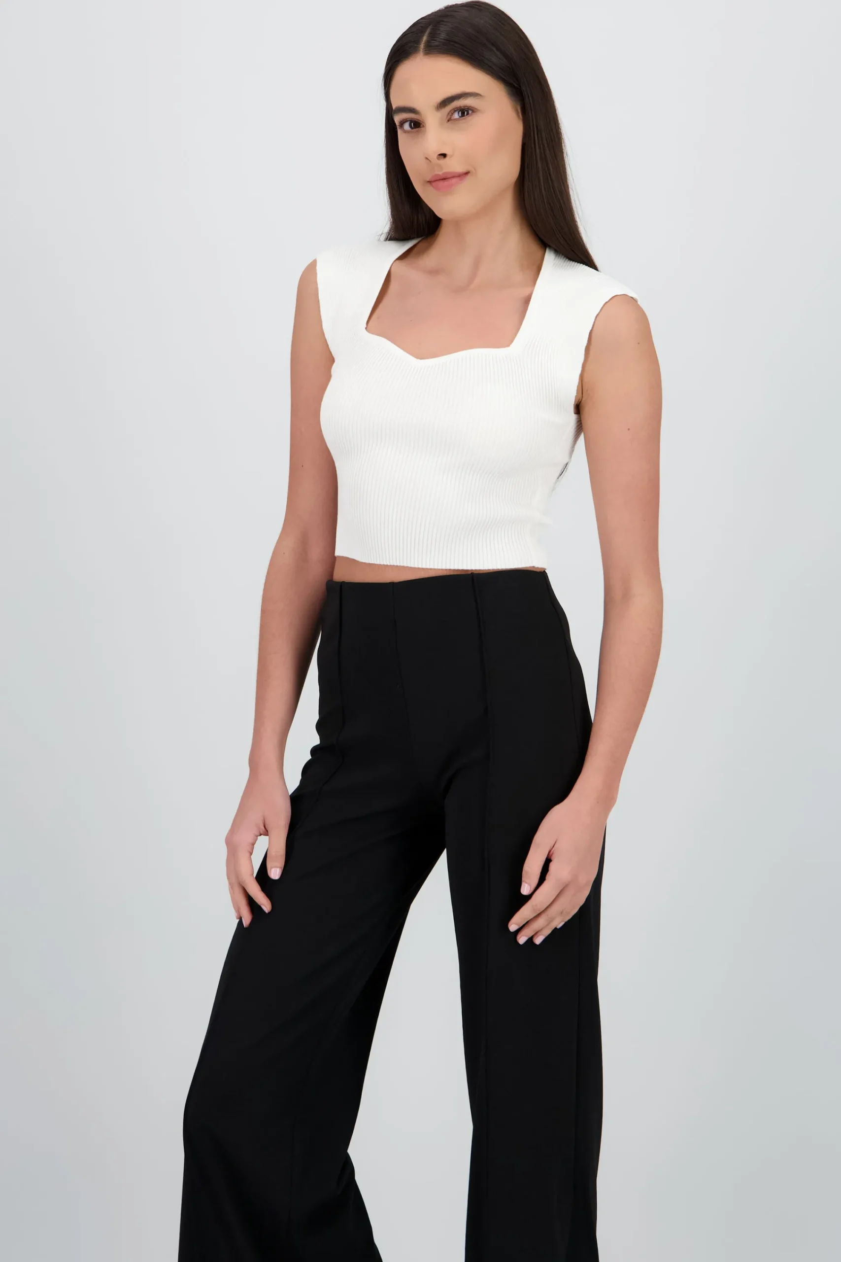 Shasa Short Sleeve Knit Sweetheart Neckline Top
