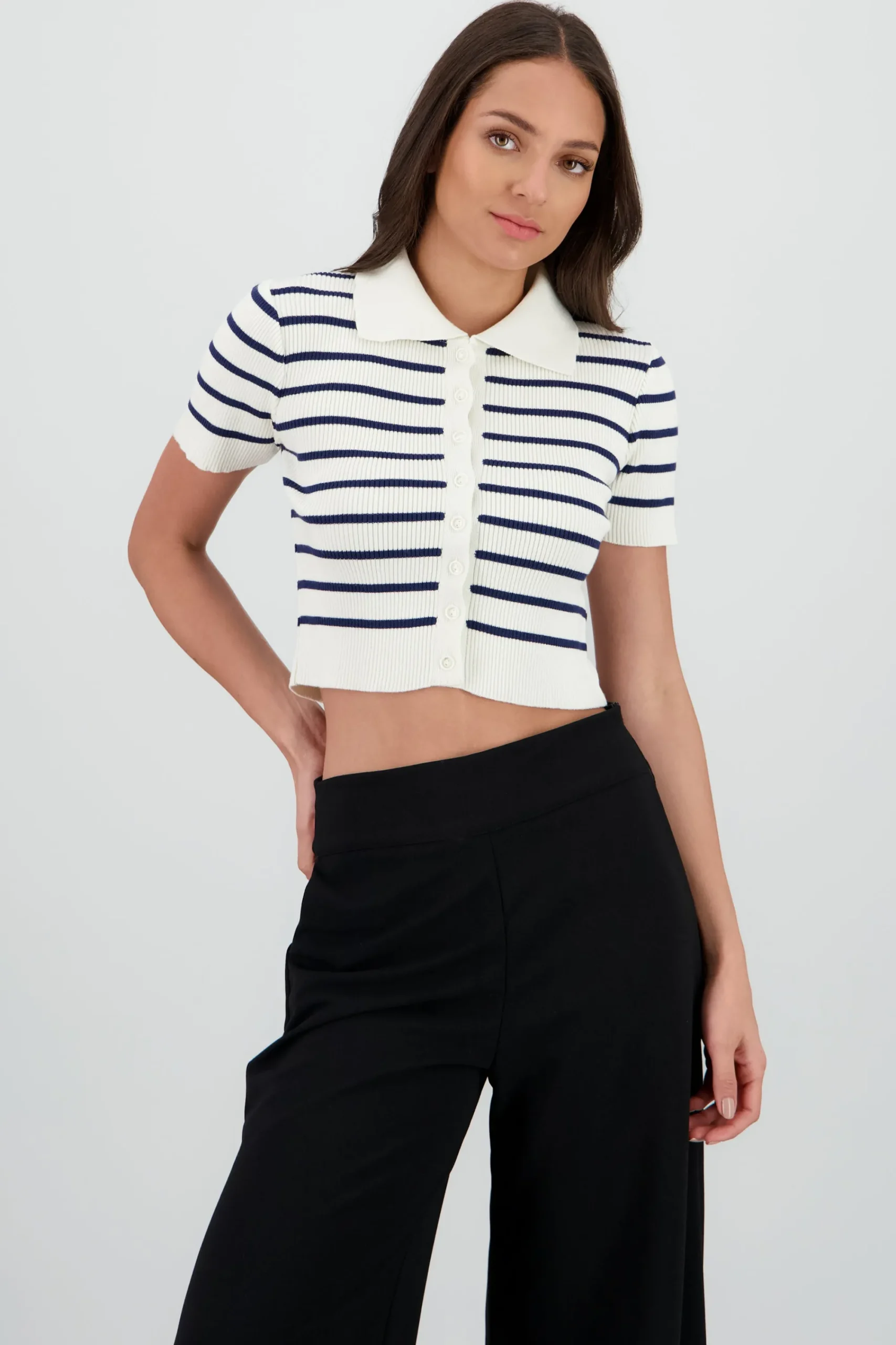 Shasa Short Sleeve Knit Top with Buttons