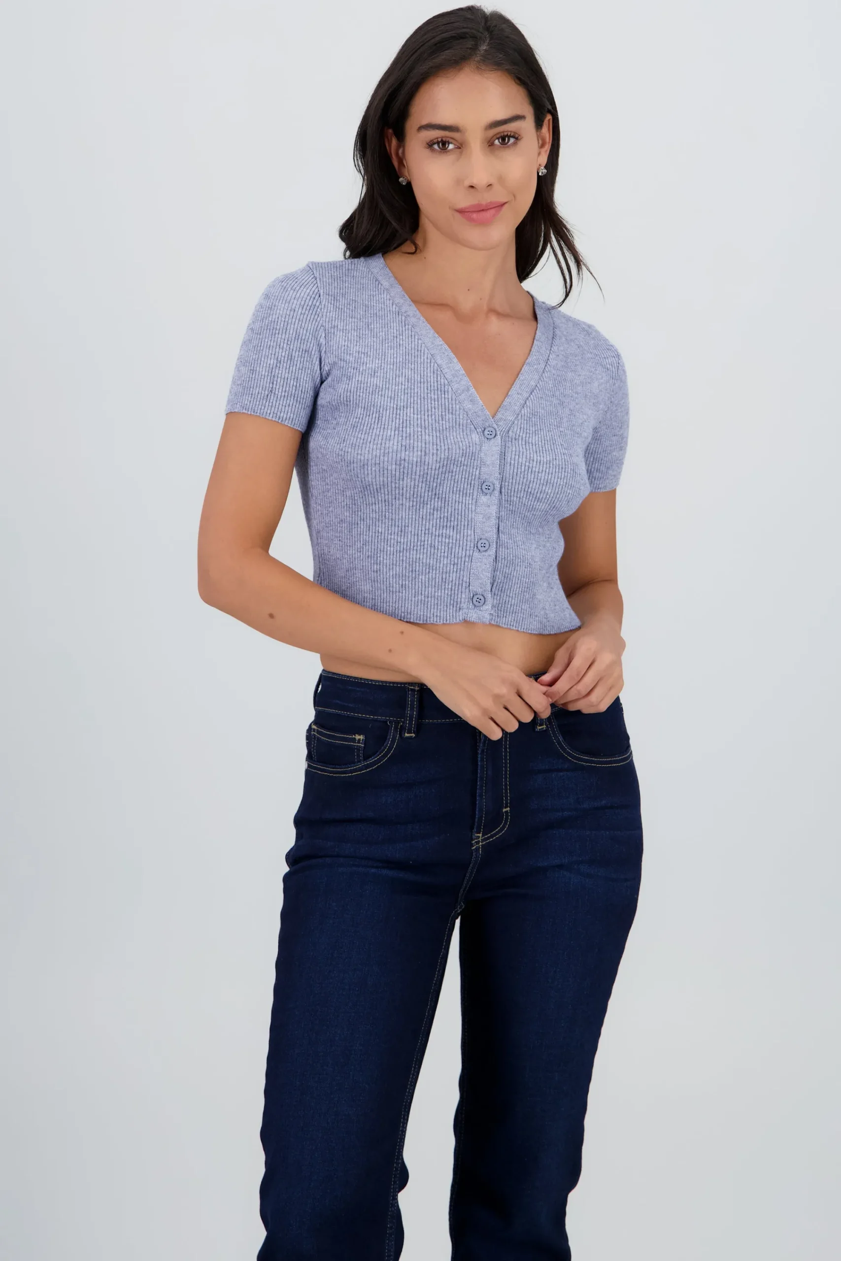 Shasa Short Sleeve Knit Top with Buttons