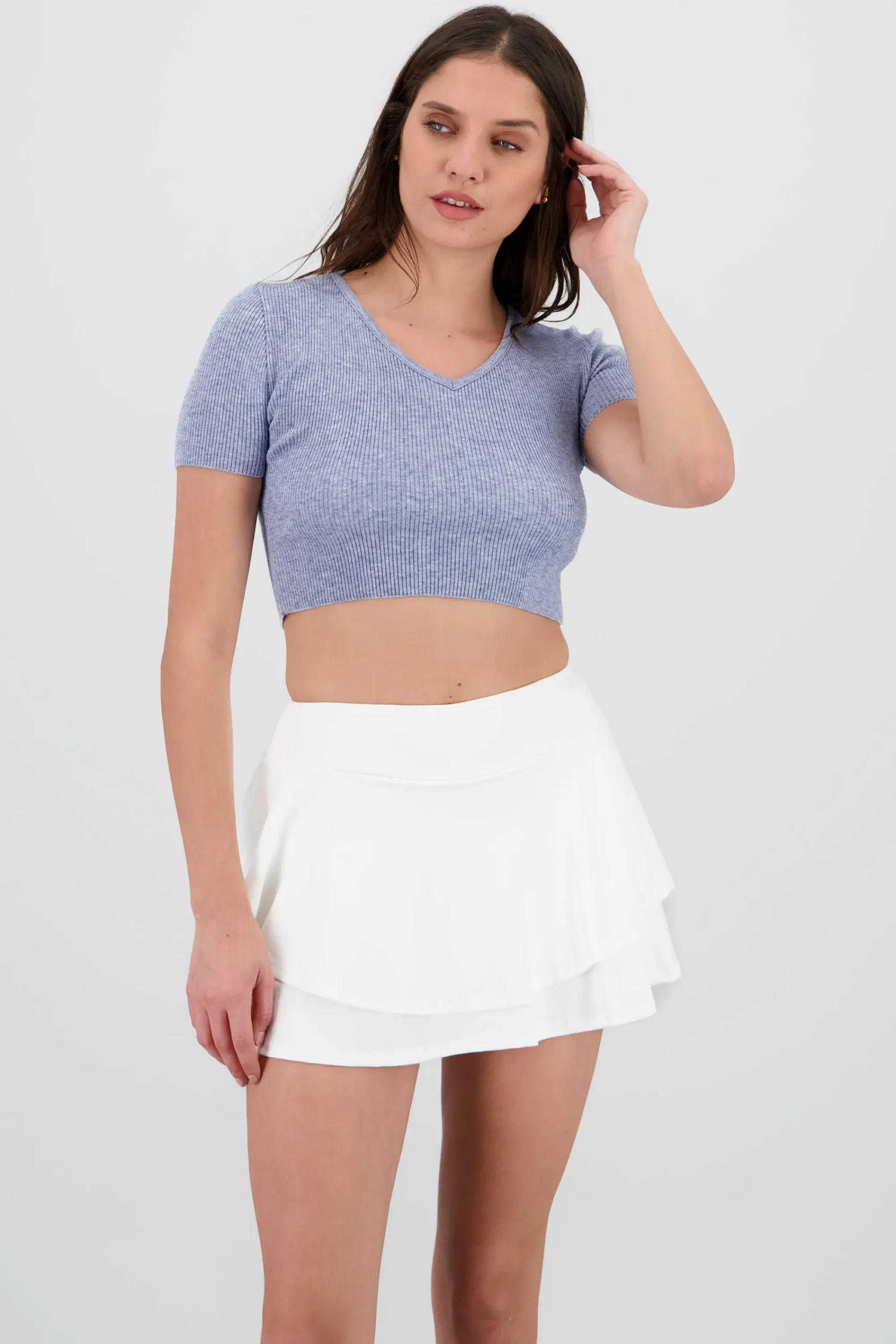 Shasa Short Sleeve Knit V-Neck Top