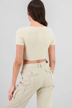 Shasa Short Sleeve Knit V-Neck Top