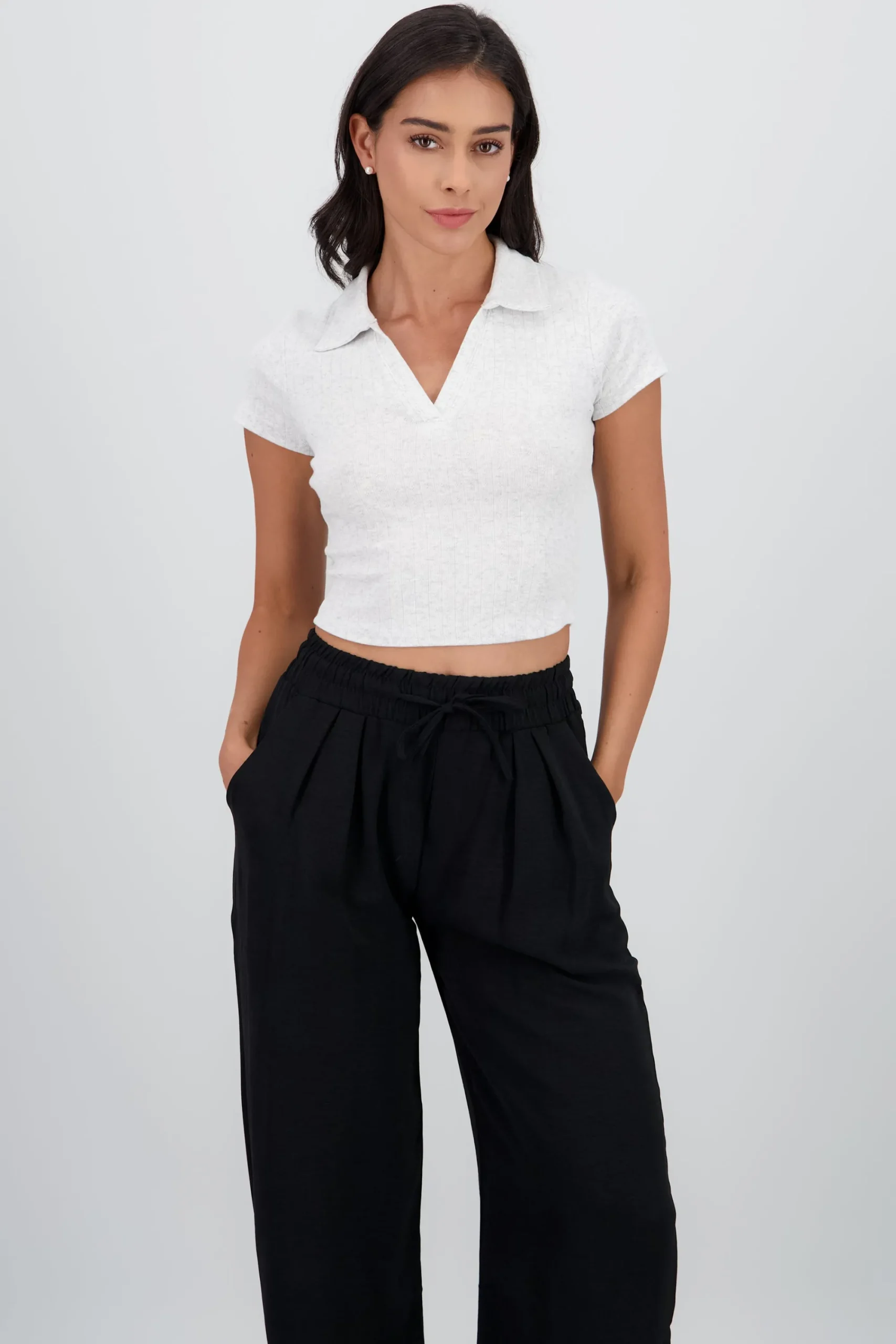 Shasa Short Sleeve Polo Neck Textured Top