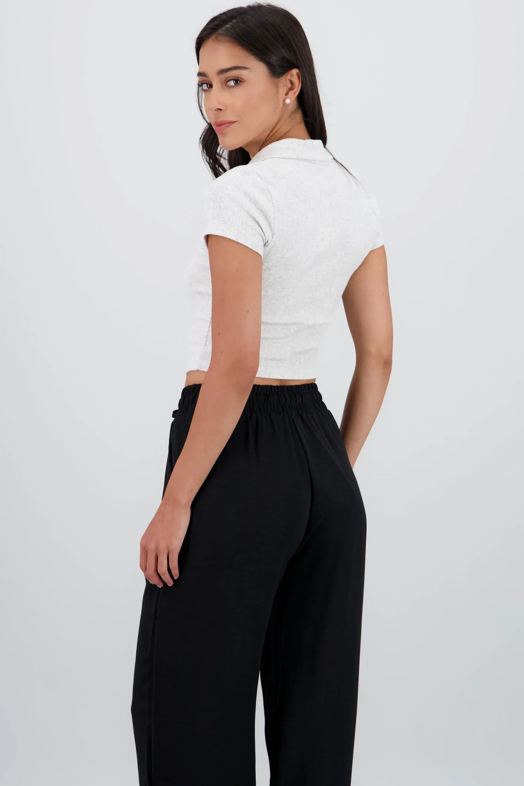 Shasa Short Sleeve Polo Neck Textured Top
