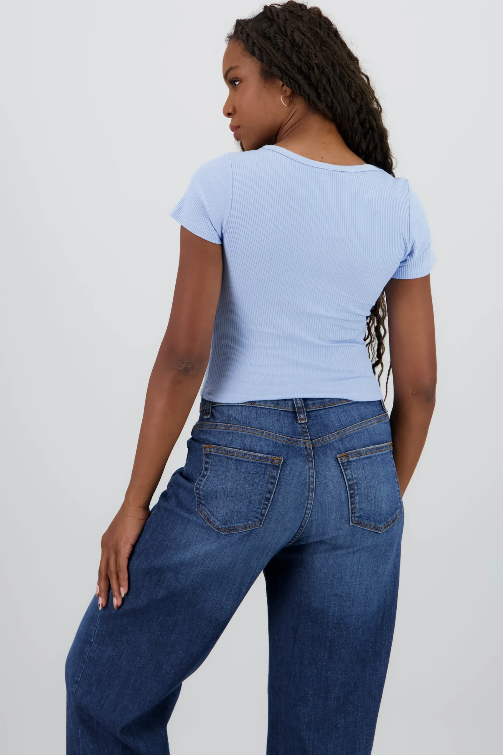 Shasa Short Sleeve Ribbed Top with Buttons