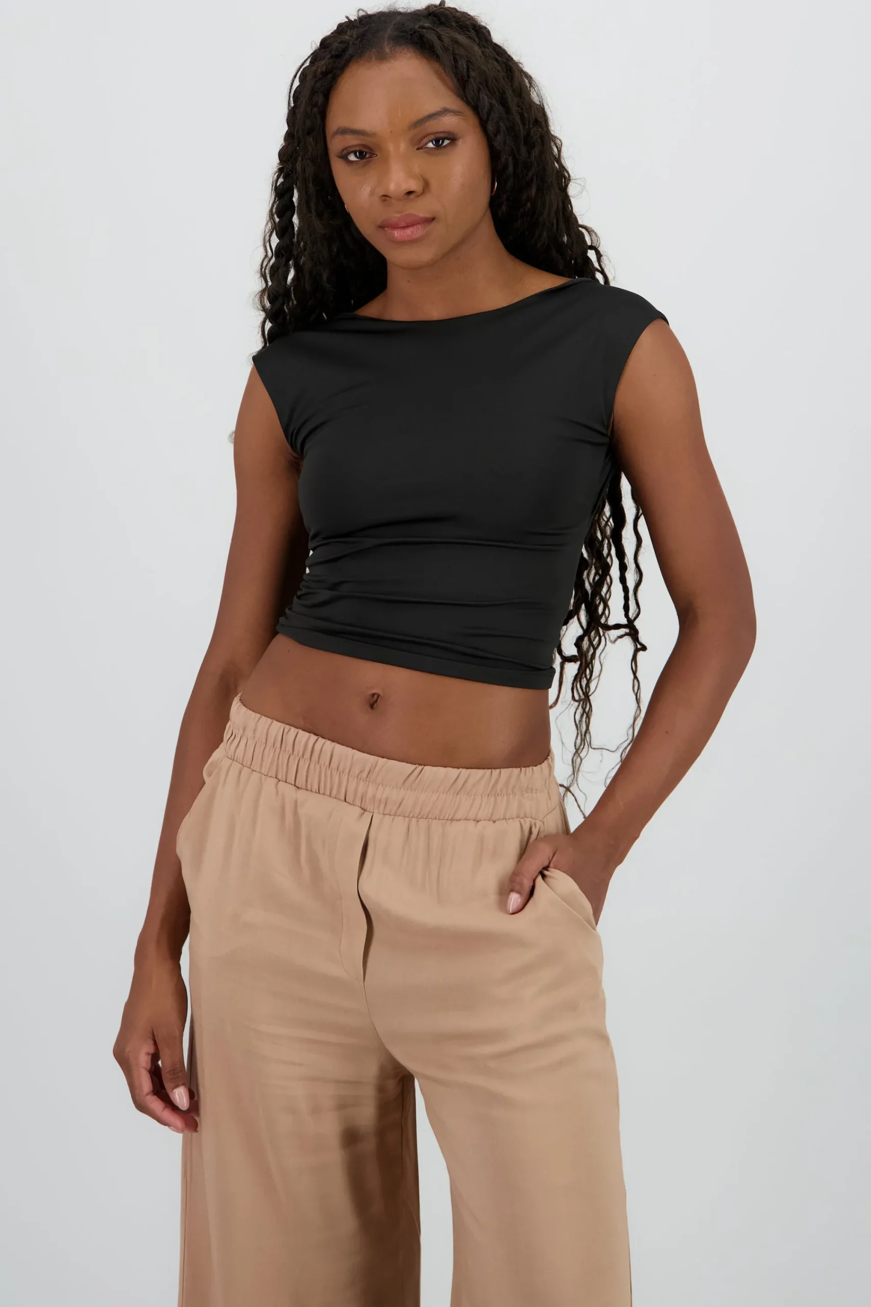 Shasa Short Sleeve Top with Open Back Neckline
