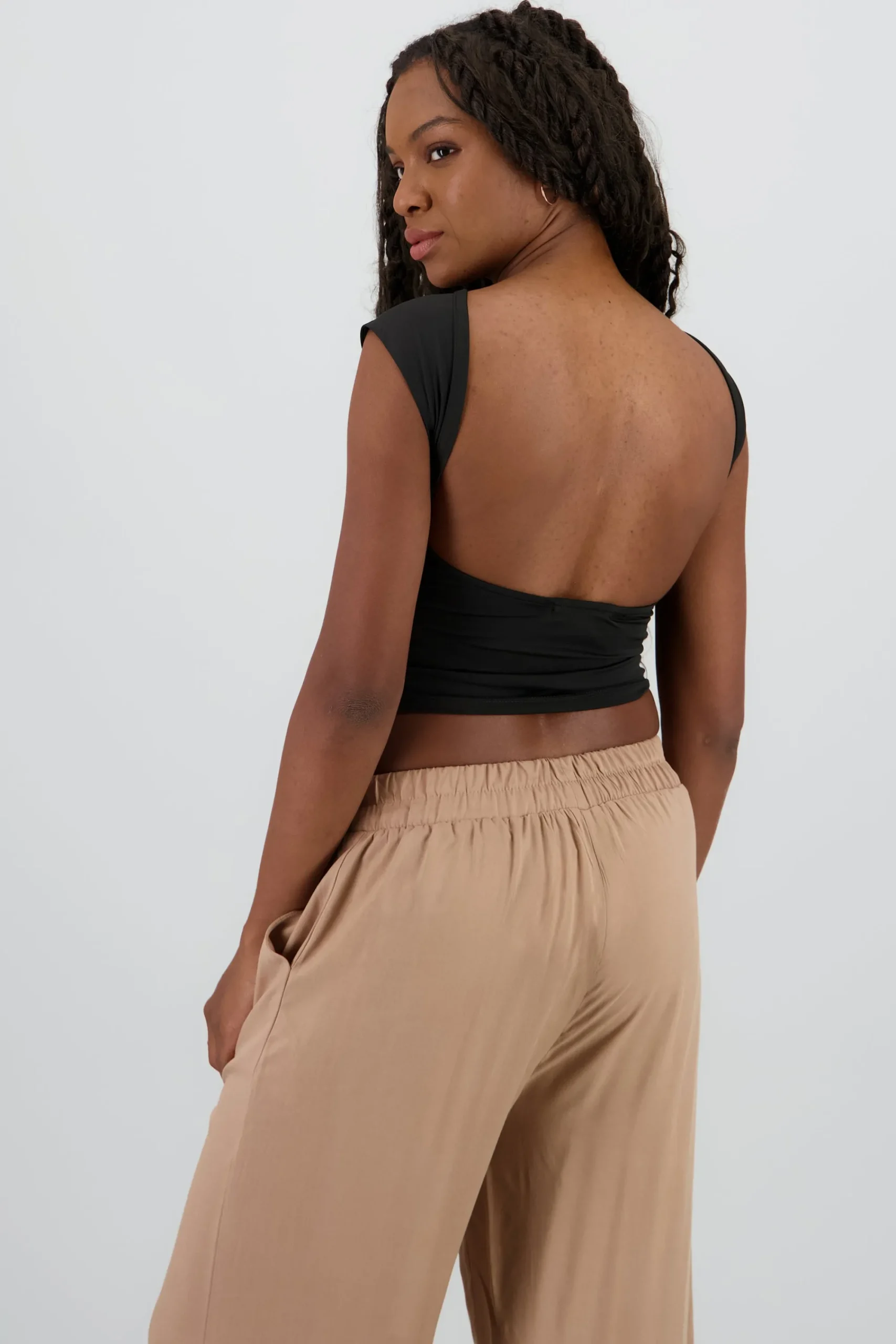 Shasa Short Sleeve Top with Open Back Neckline