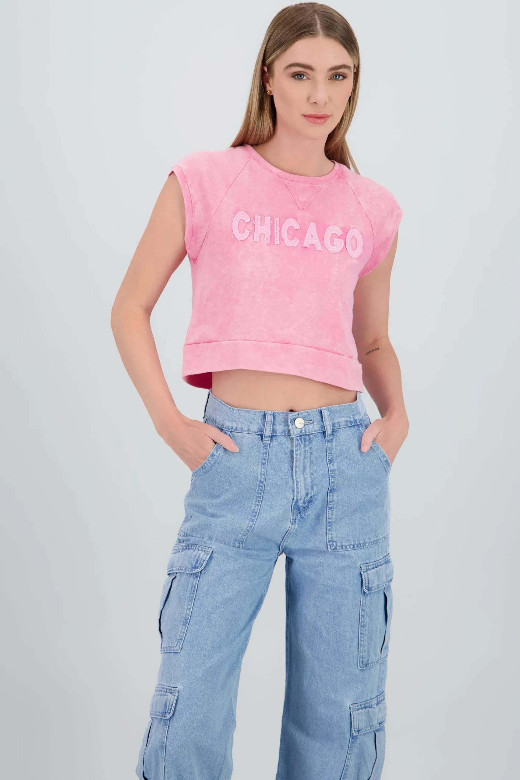 Shasa Short Sleeve Top with Patch Detail