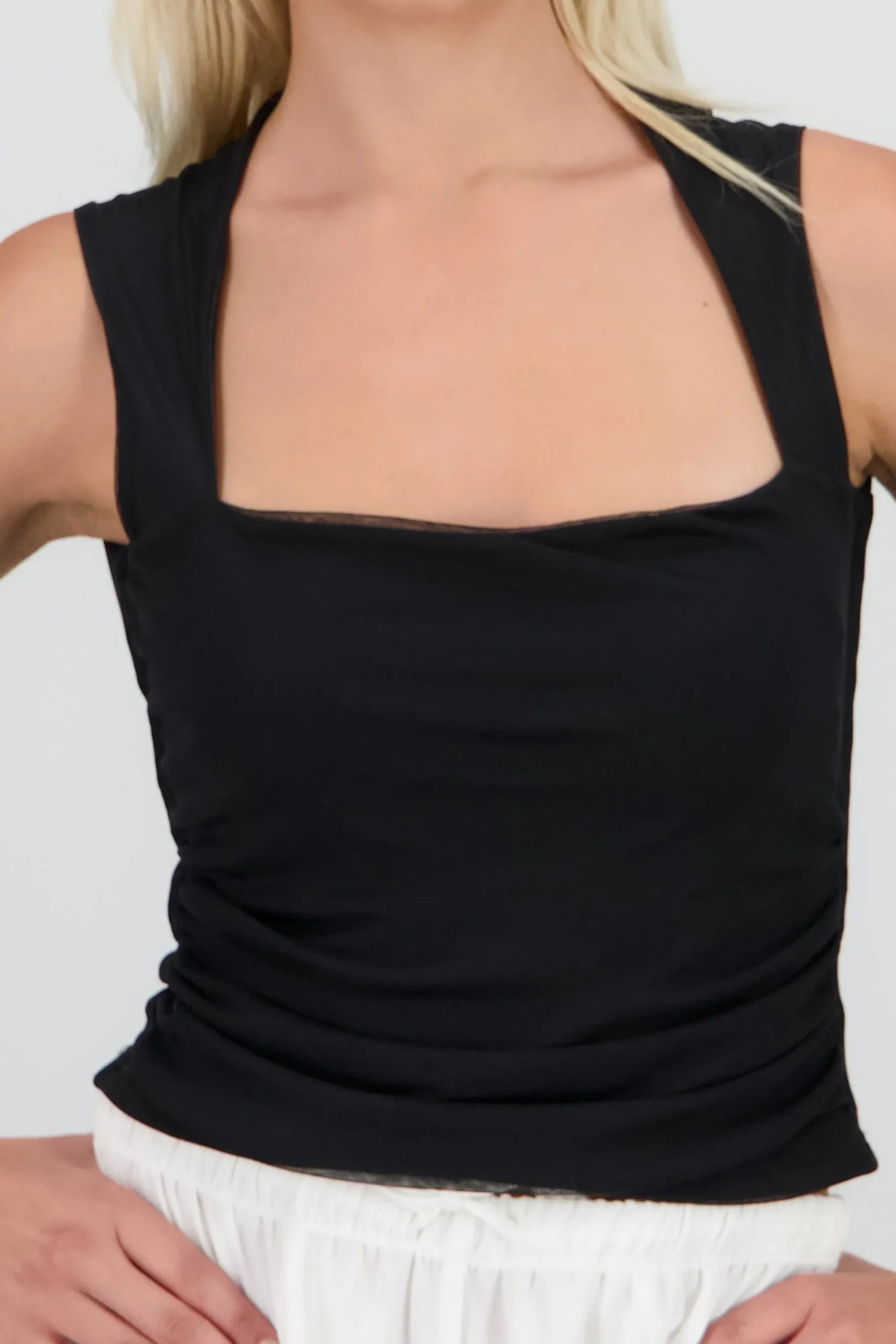 Shasa Sleeveless Cropped Mesh Top