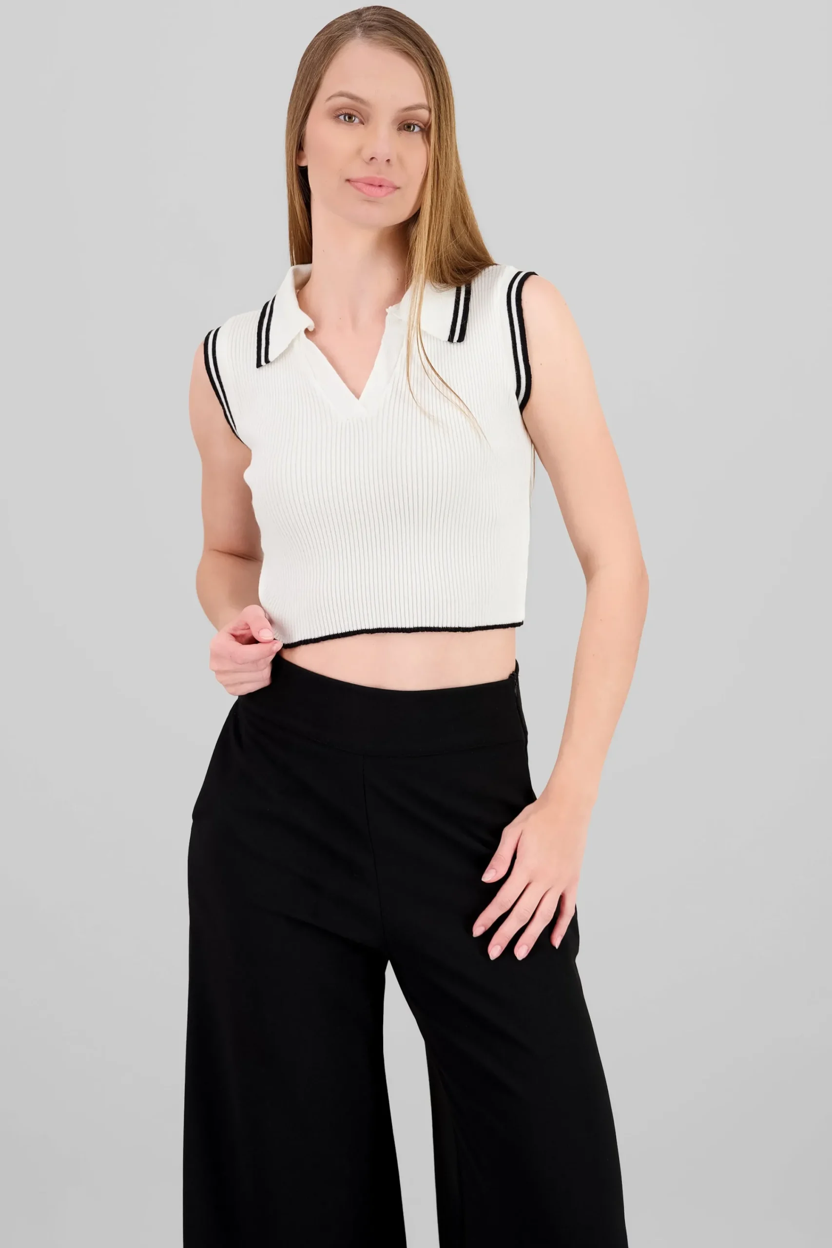 Shasa Sleeveless Polo Neck Top