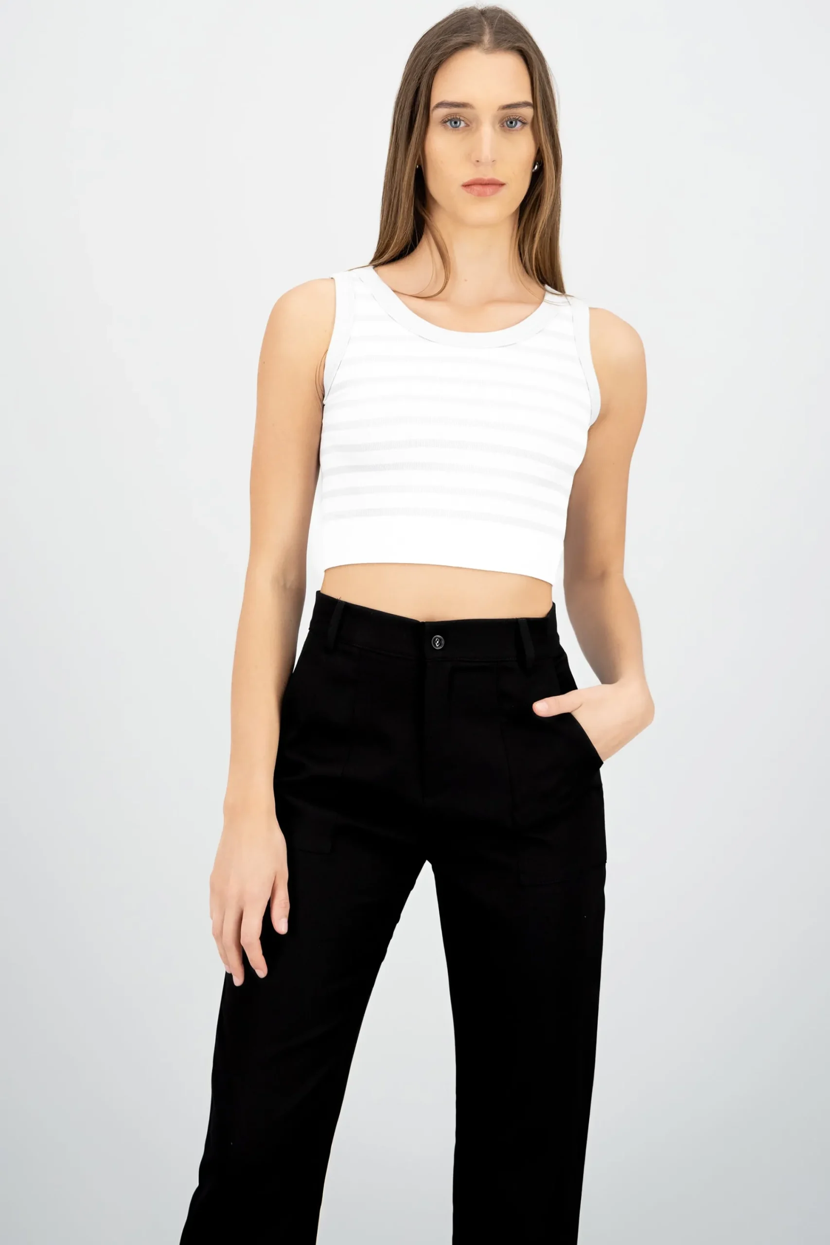 Shasa Sleeveless Striped Crop Top