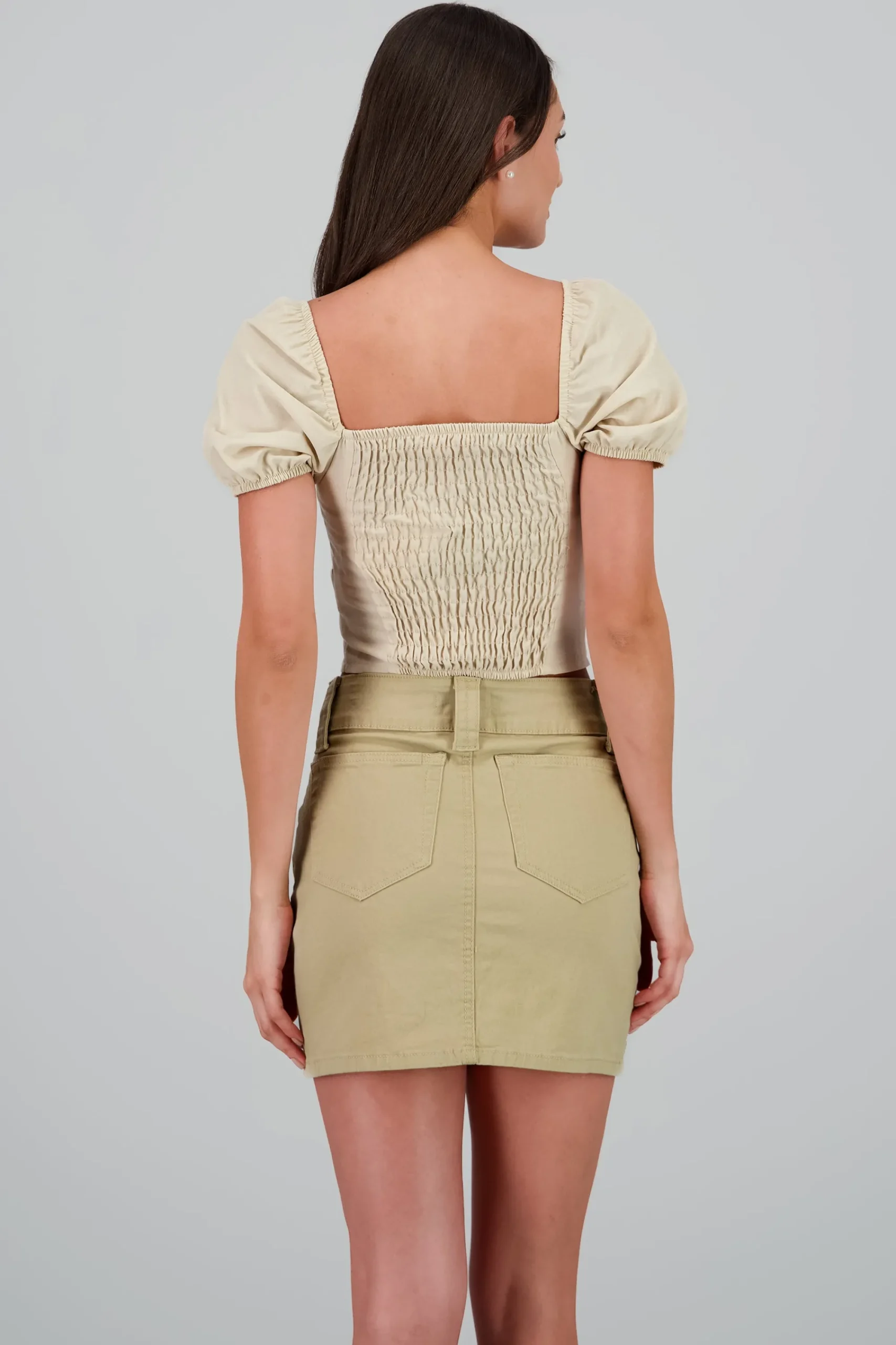 Shasa Smocked Puff Sleeve Crop Top