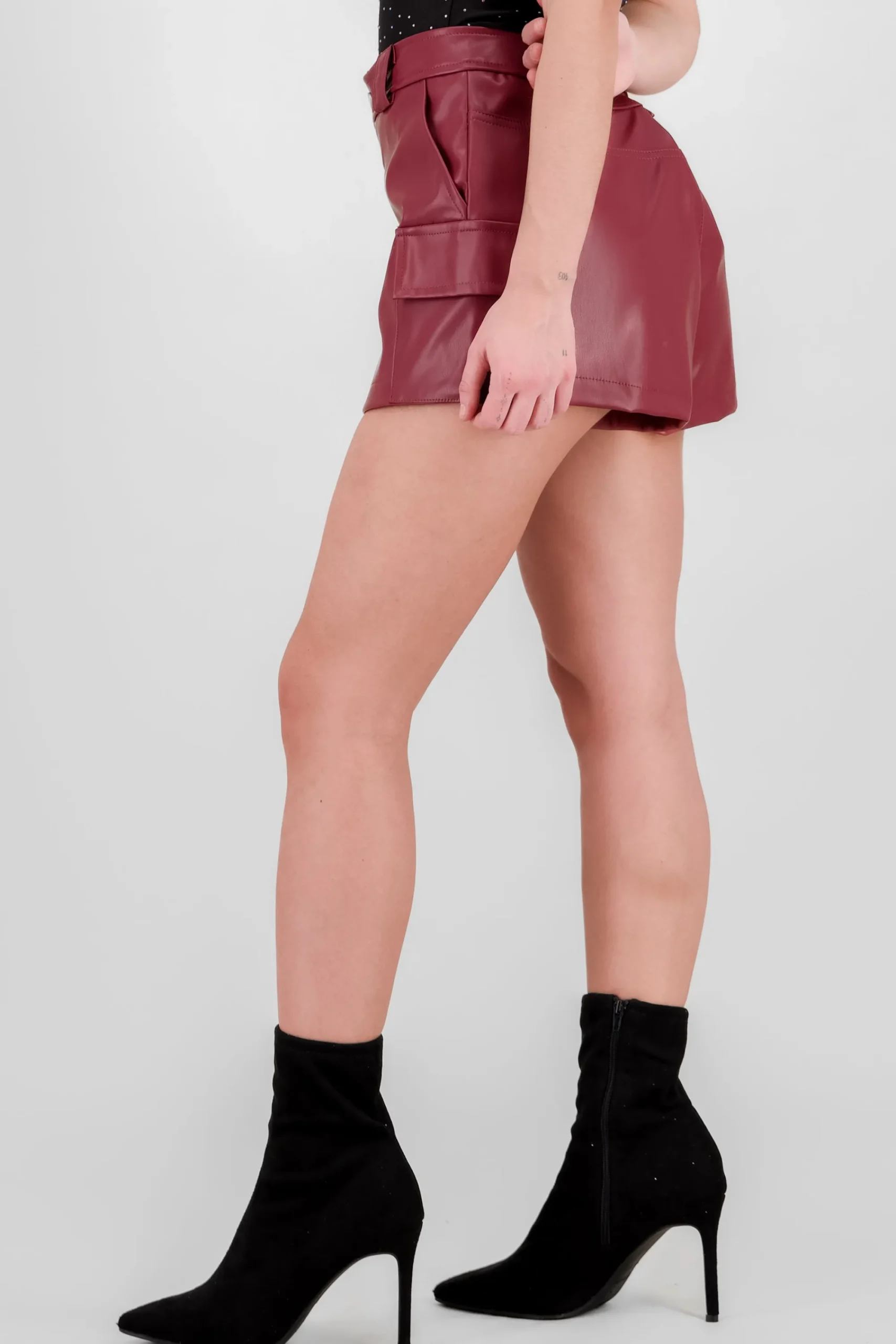 Shasa Solid Faux Leather Shorts