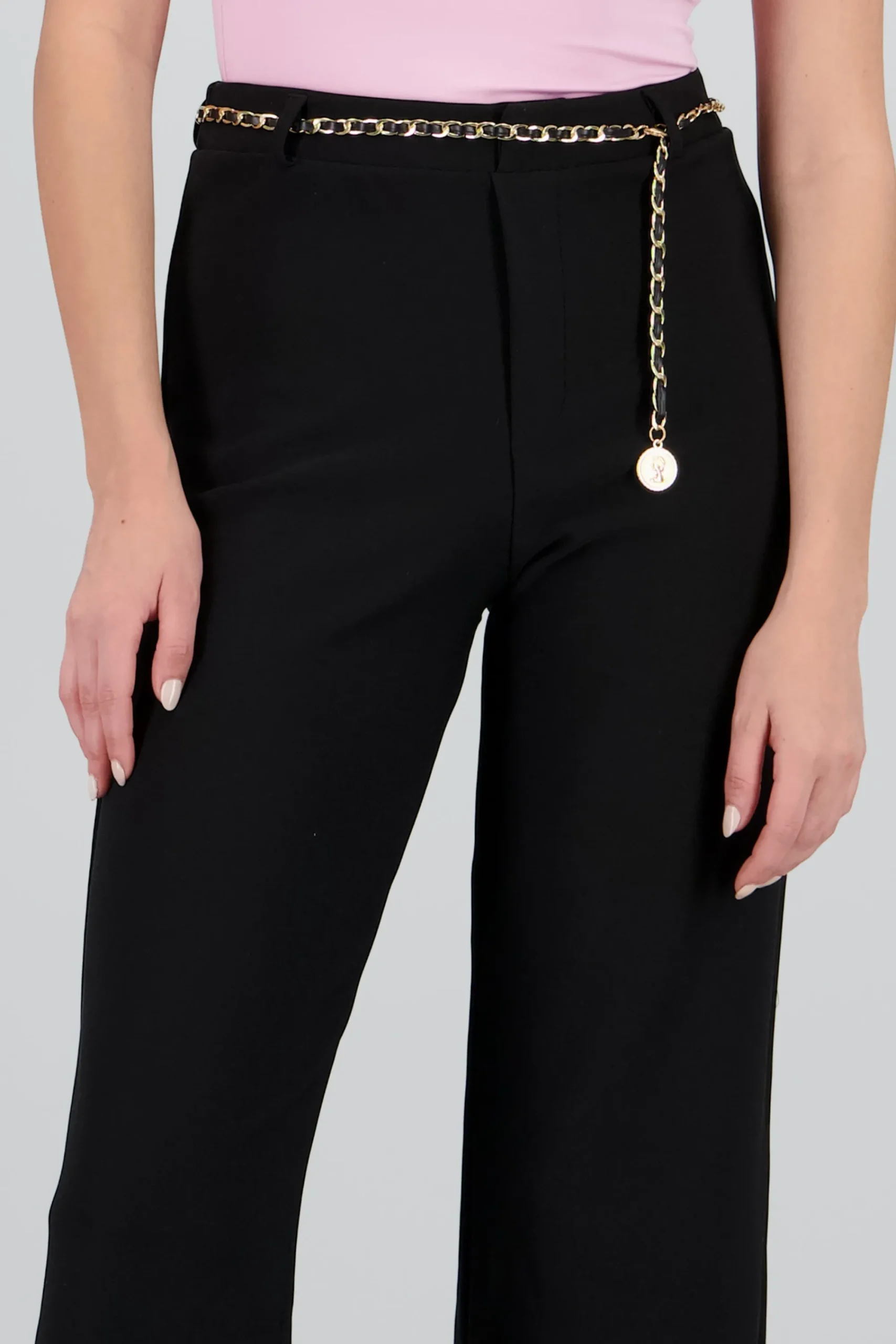 Shasa Solid Pants with Chain Belt