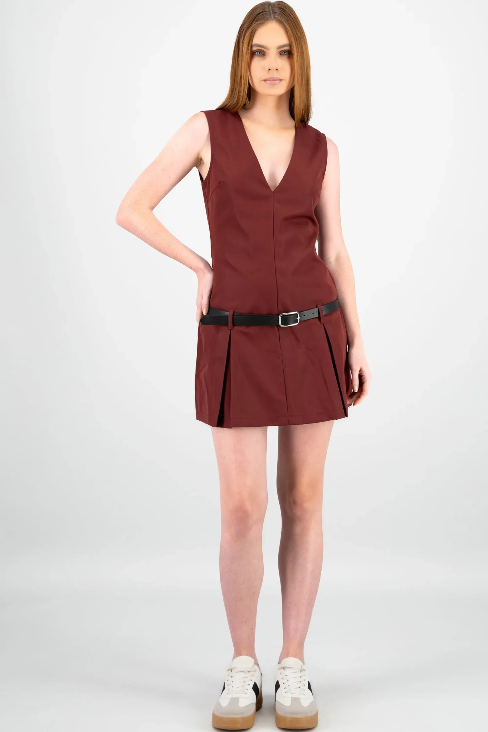 Shasa Solid Pleated Dress