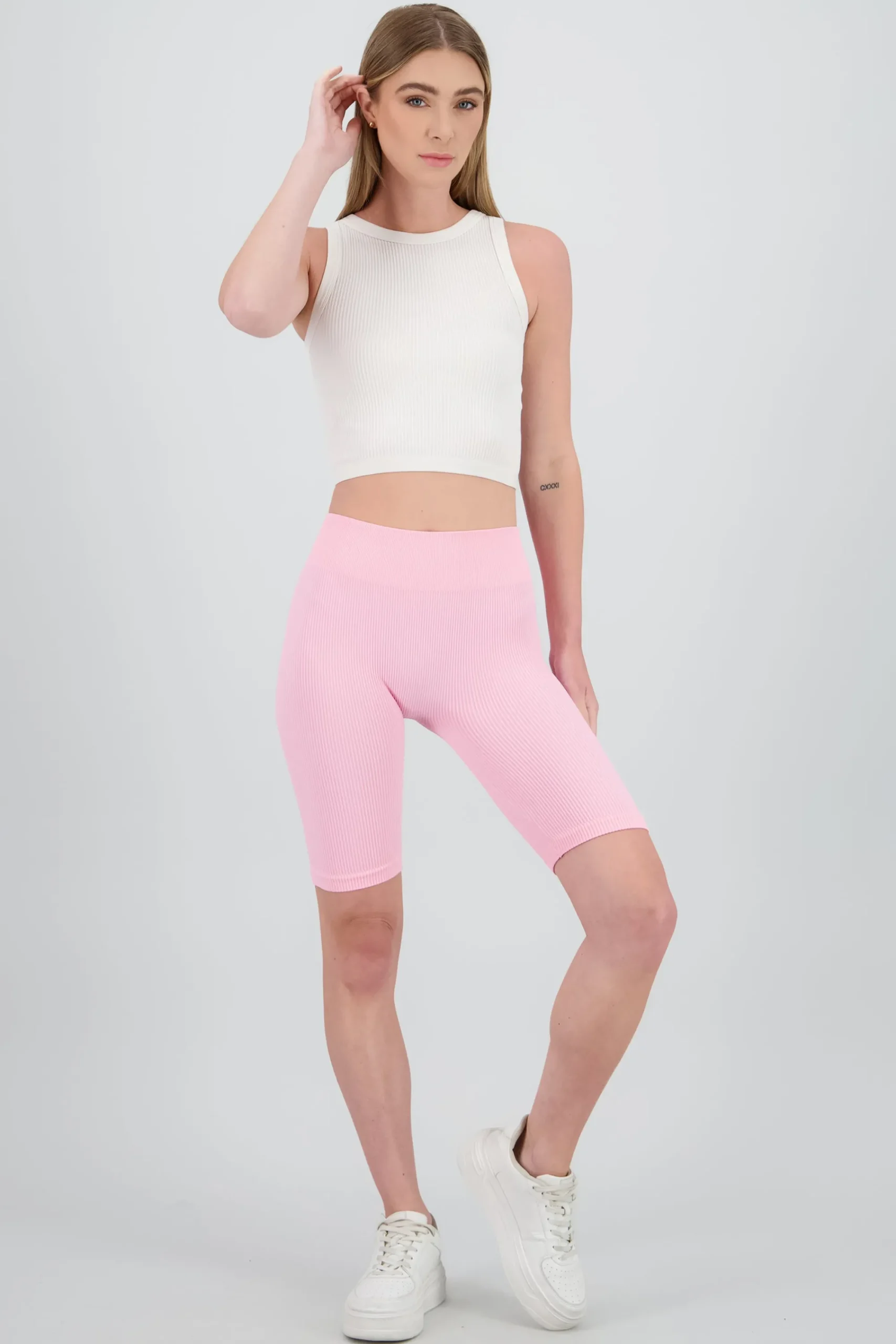 Shasa Solid Ribbed Biker Shorts