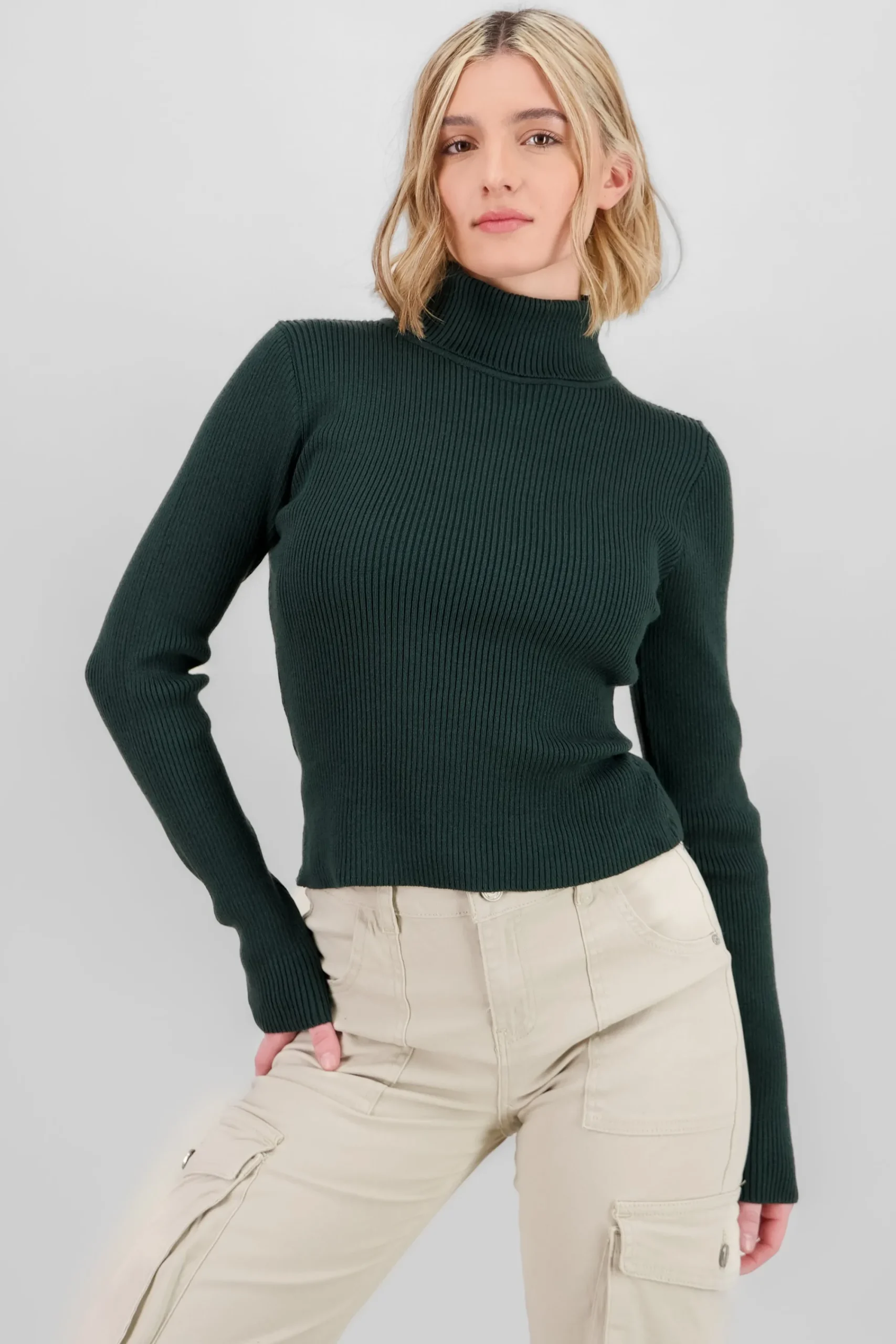 Shasa Solid Ribbed High Neck Sweater