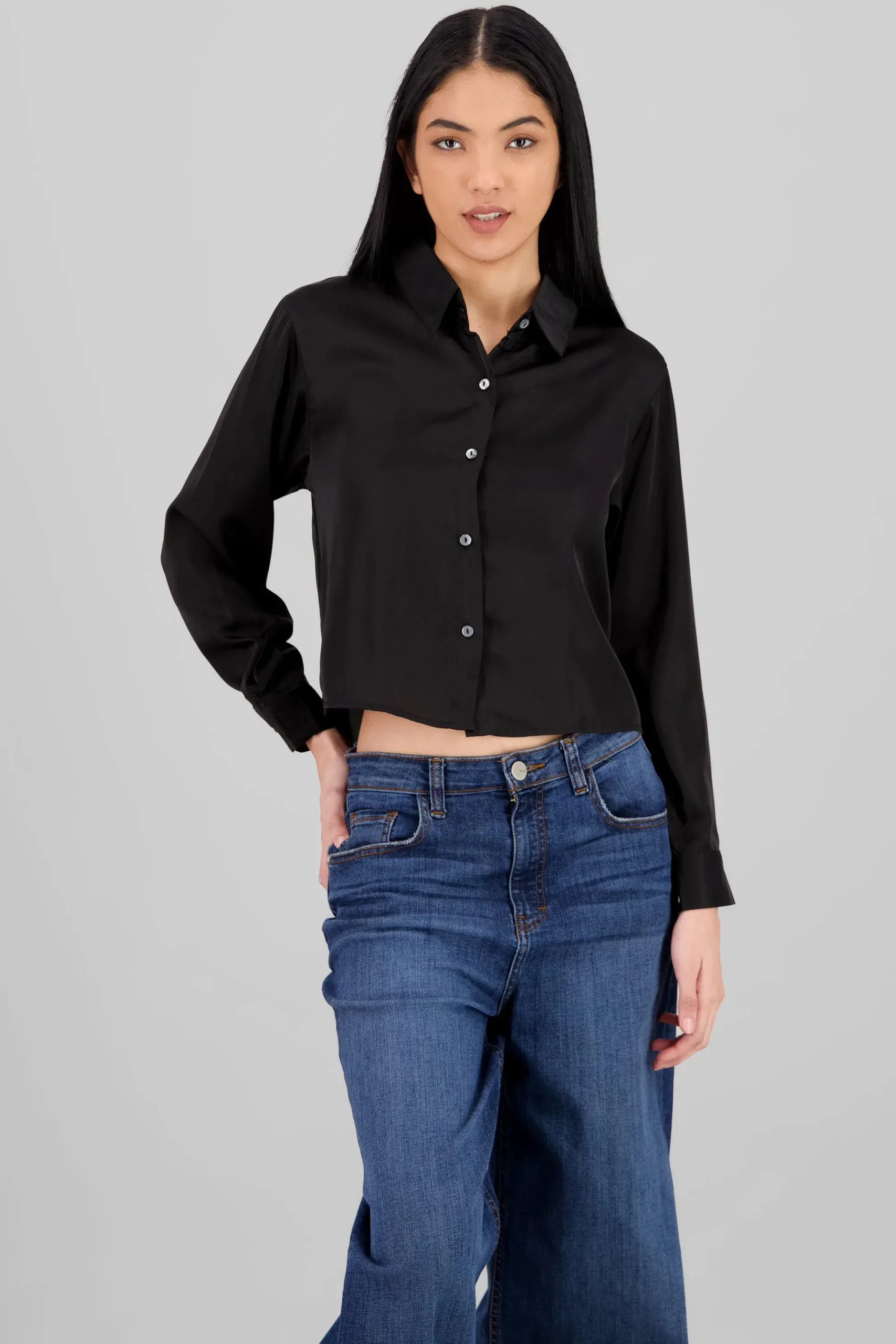 Shasa Solid Satin Long Sleeve Shirt