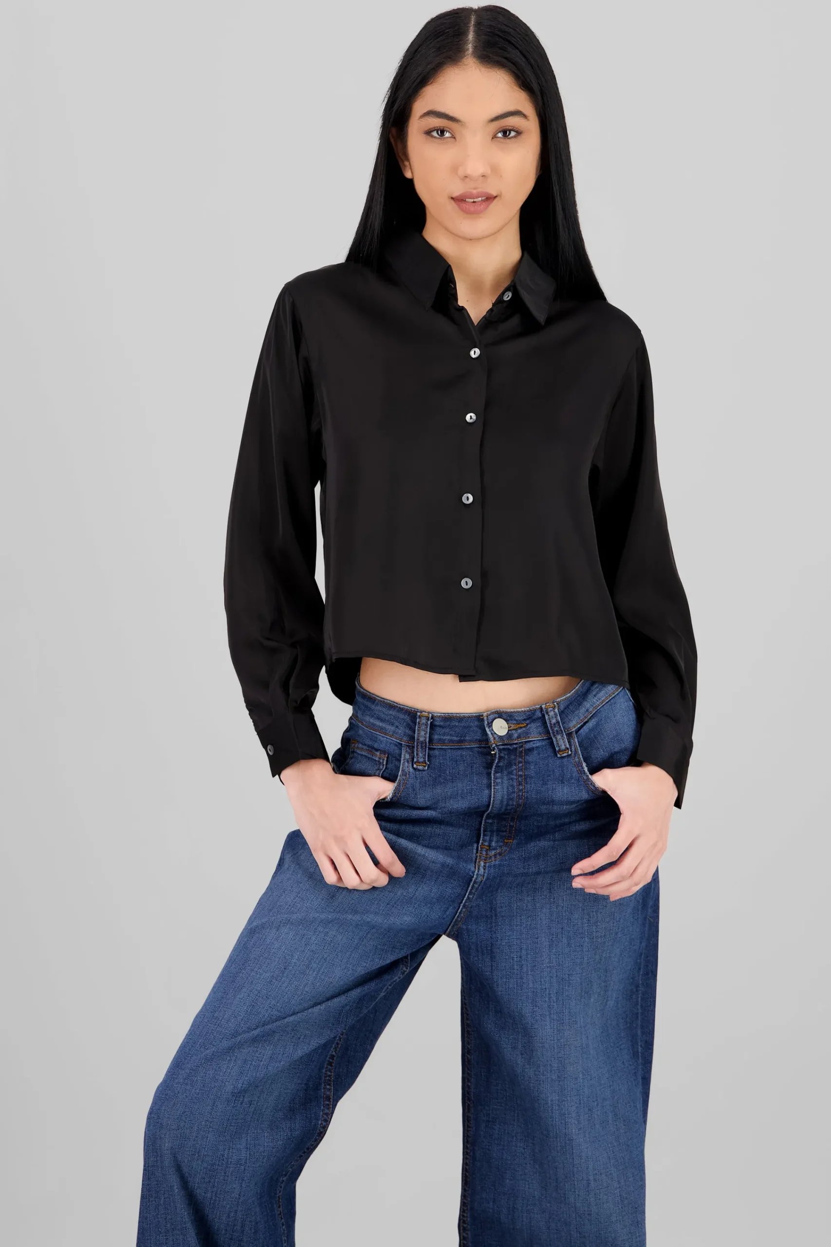 Shasa Solid Satin Long Sleeve Shirt