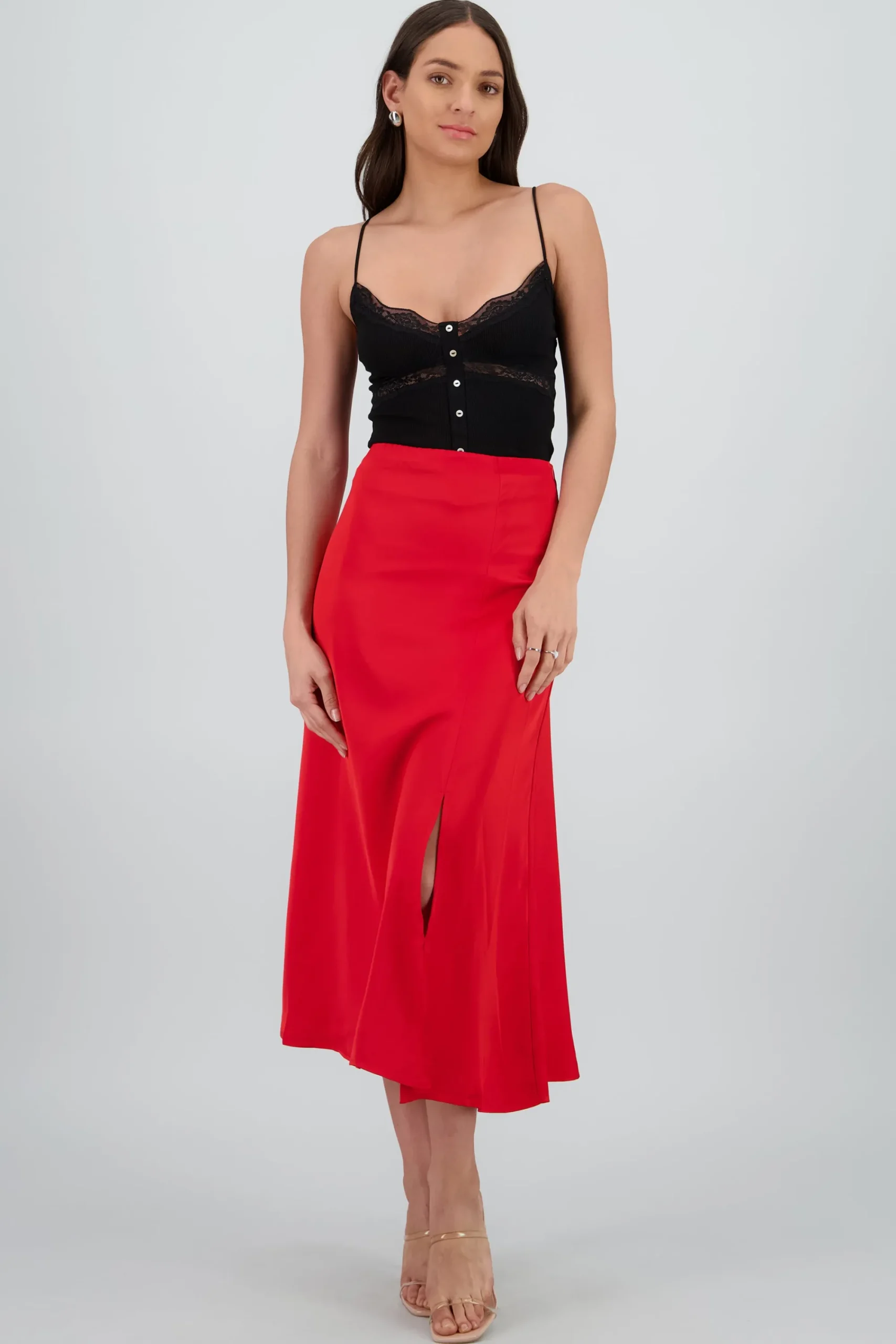 Shasa Solid Satin Maxi Skirt