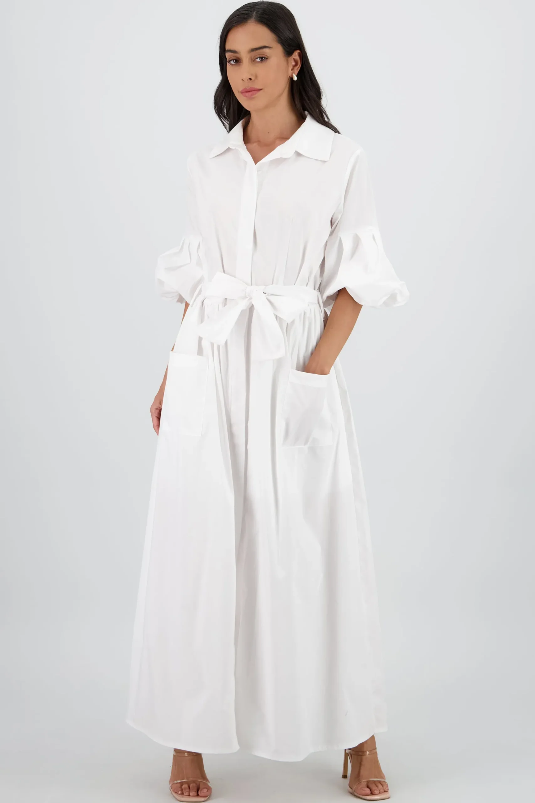 Shasa Solid Shirt Style Maxi Dress