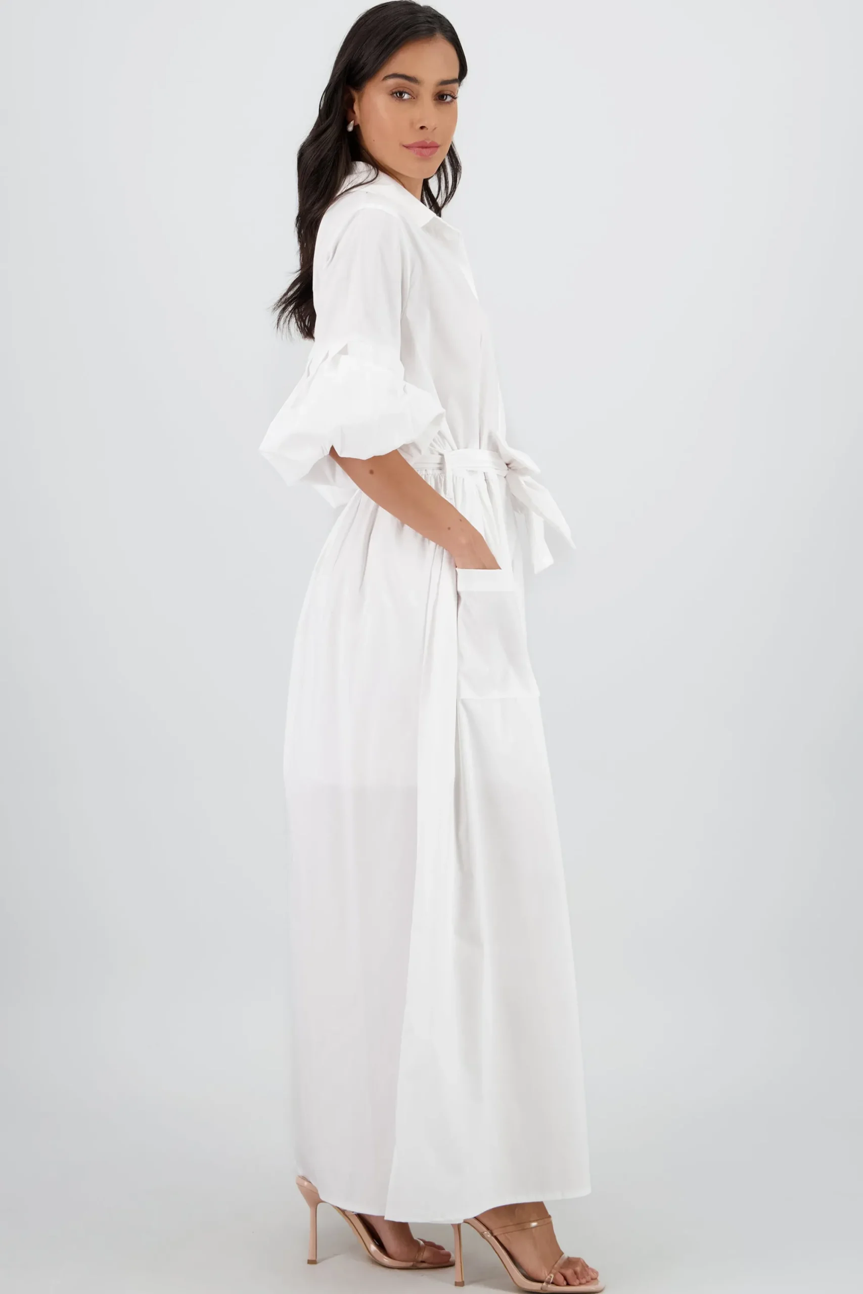 Shasa Solid Shirt Style Maxi Dress