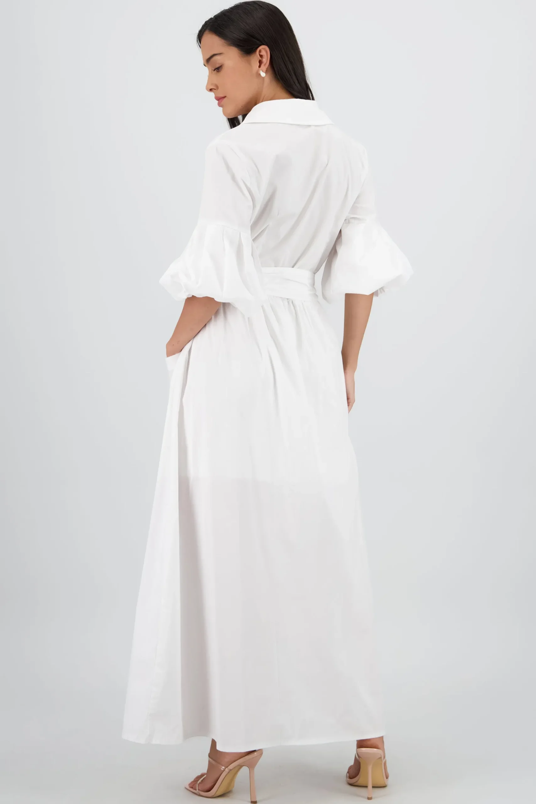 Shasa Solid Shirt Style Maxi Dress