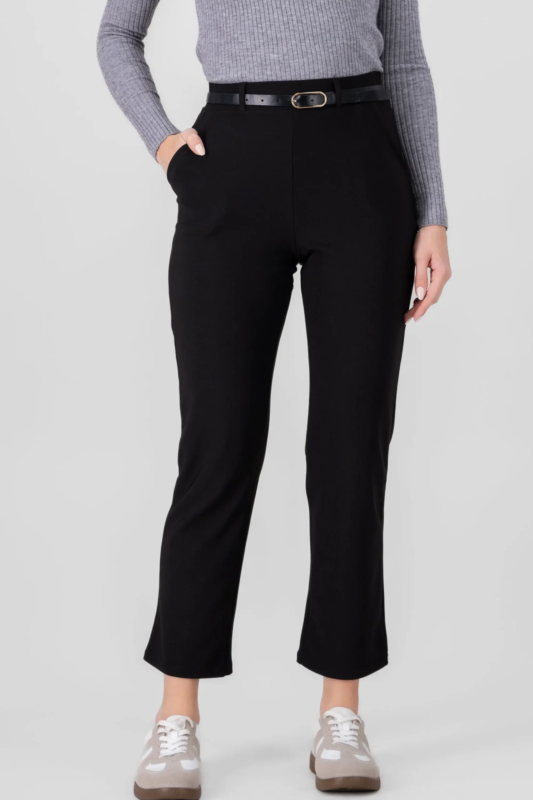 Shasa Solid Straight Pants With Belt