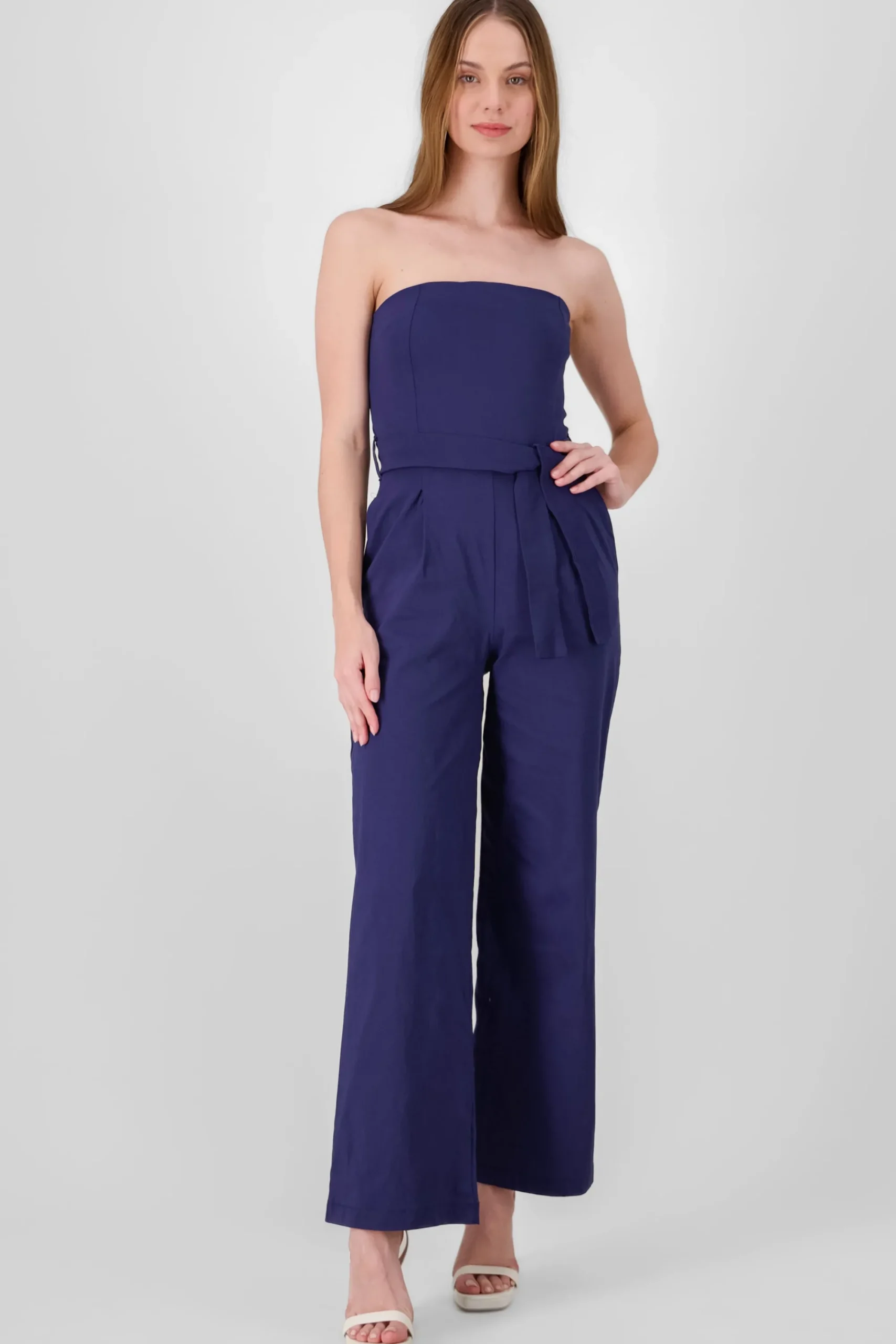 Shasa Solid Strapless Jumpsuit With Belt
