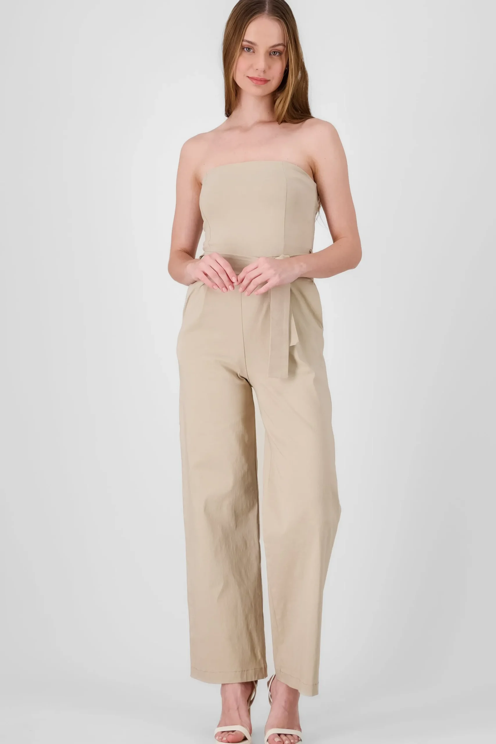 Shasa Solid Strapless Jumpsuit With Belt