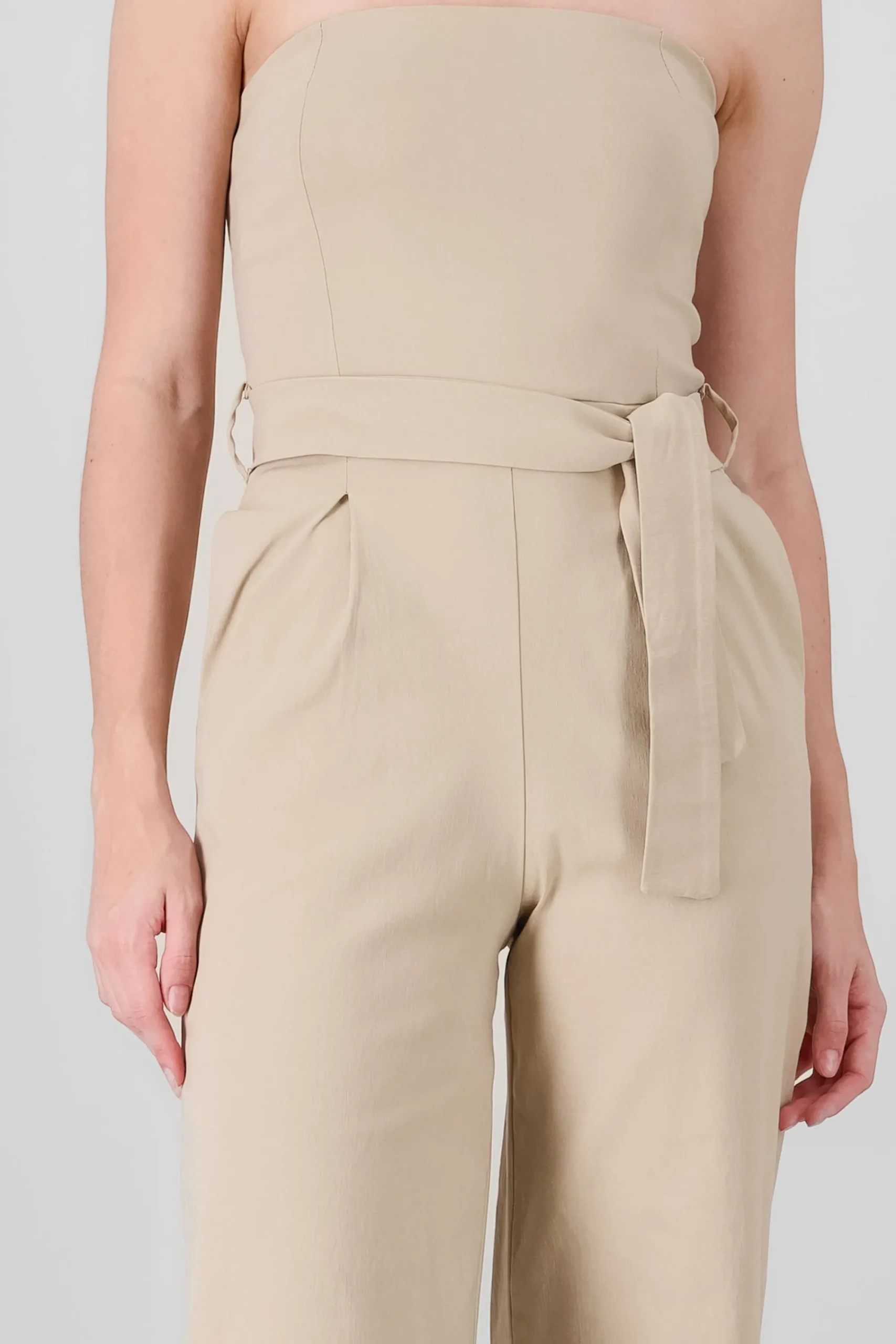 Shasa Solid Strapless Jumpsuit With Belt