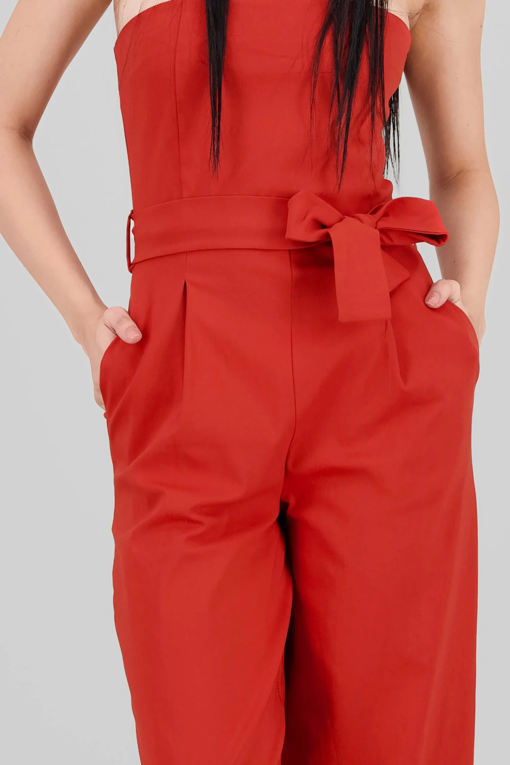 Shasa Solid Strapless Jumpsuit With Belt