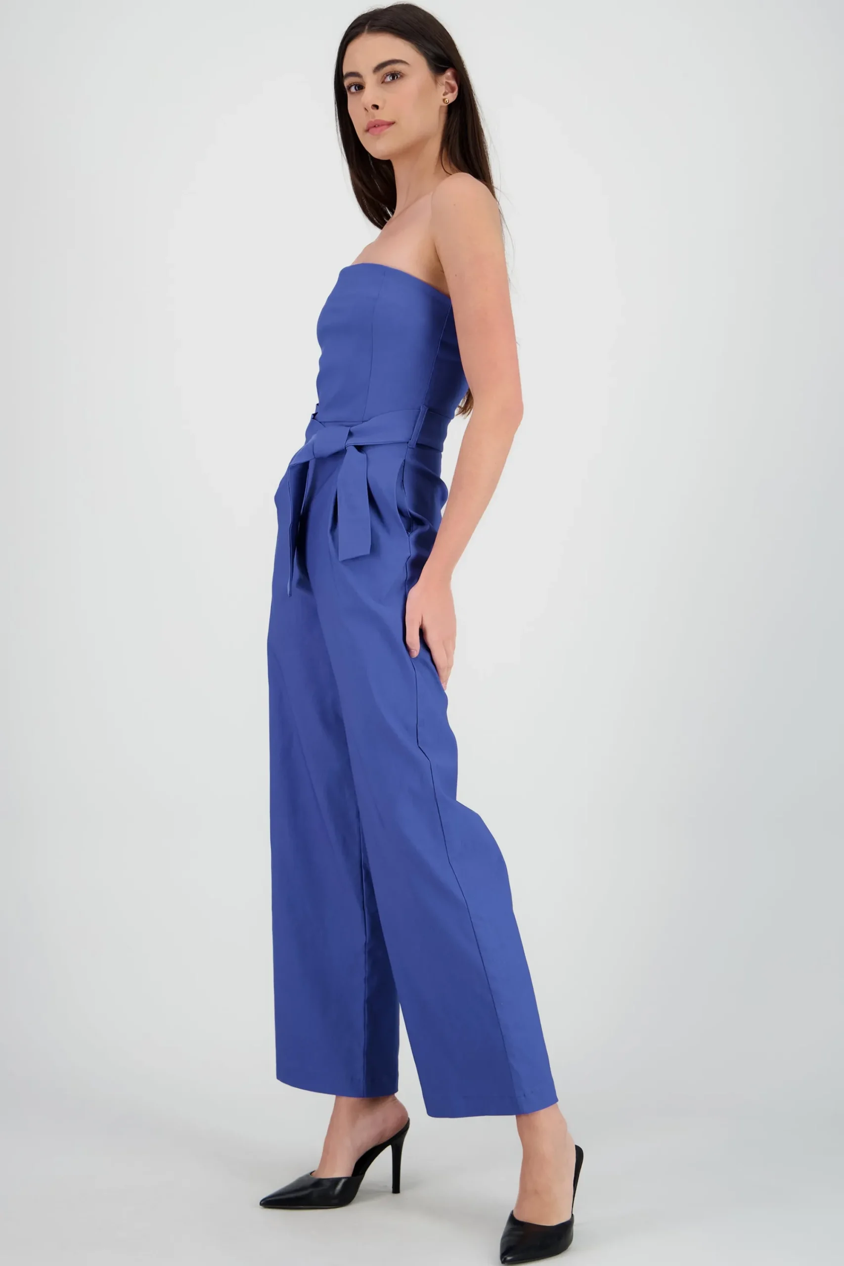 Shasa Solid Strapless Jumpsuit With Belt