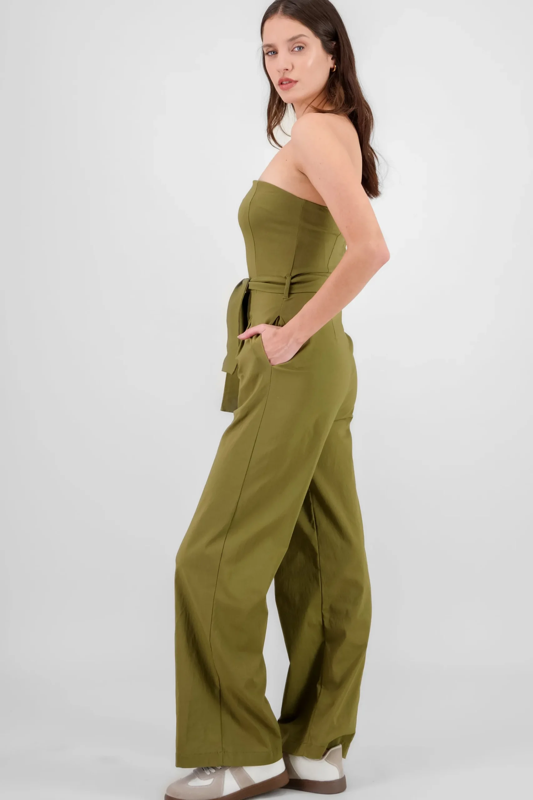 Shasa Solid Strapless Jumpsuit With Belt