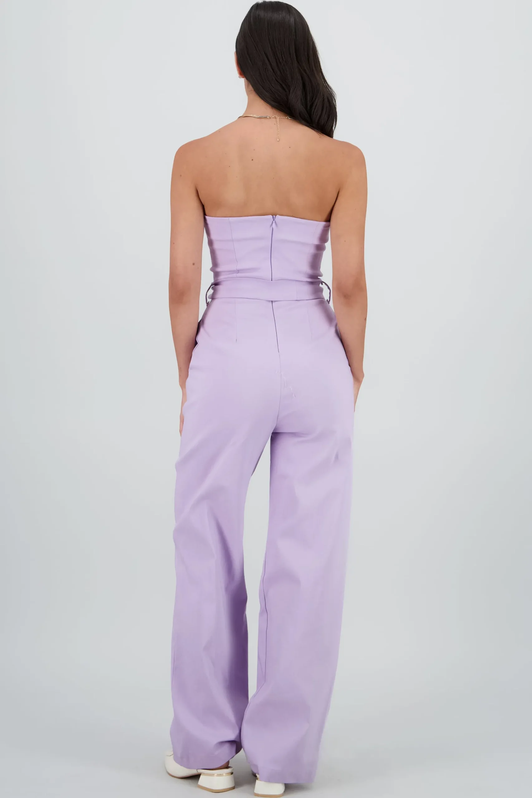 Shasa Solid Strapless Jumpsuit With Belt