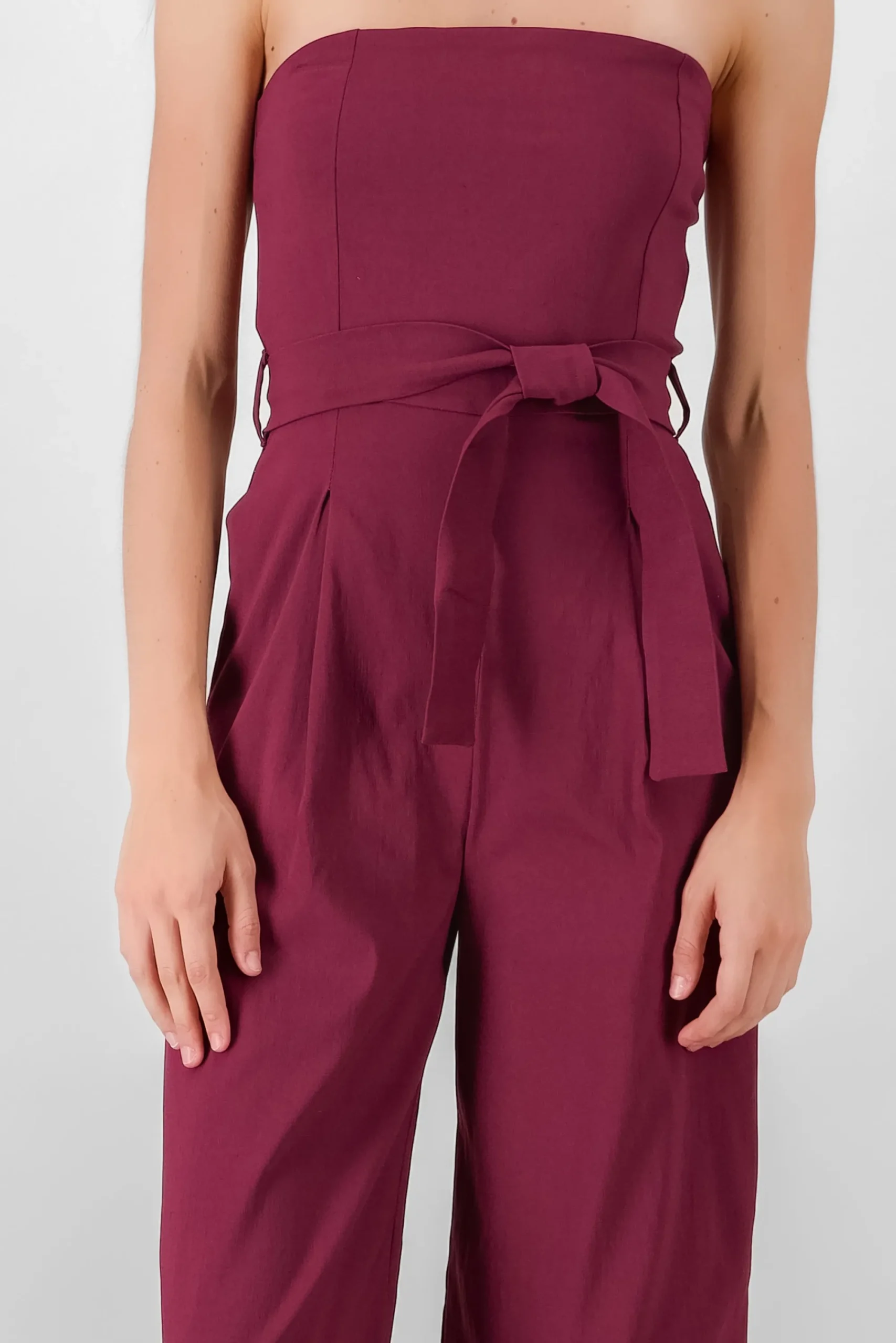 Shasa Solid Strapless Jumpsuit With Belt