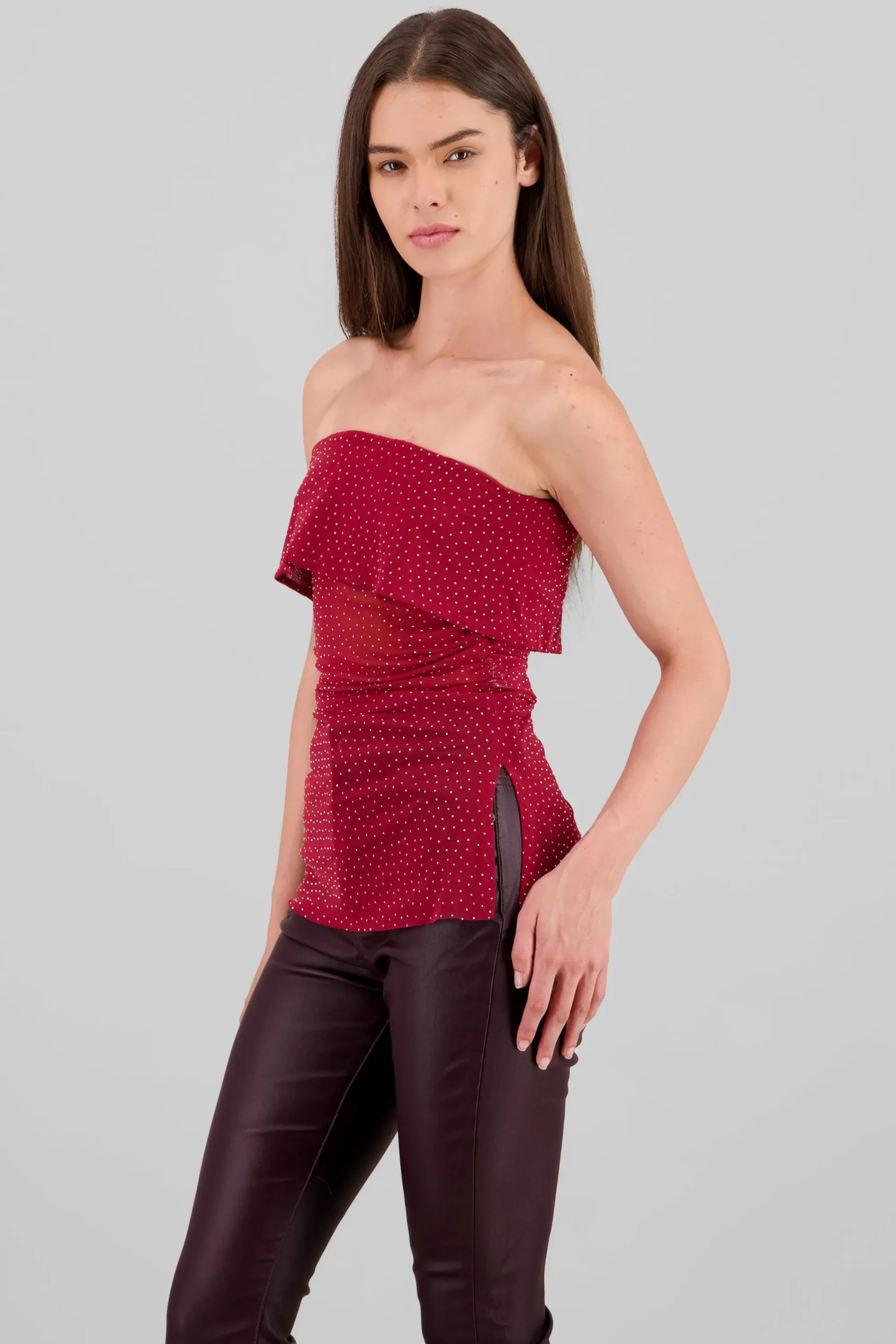 Shasa Sparkly Mesh Strapless Top