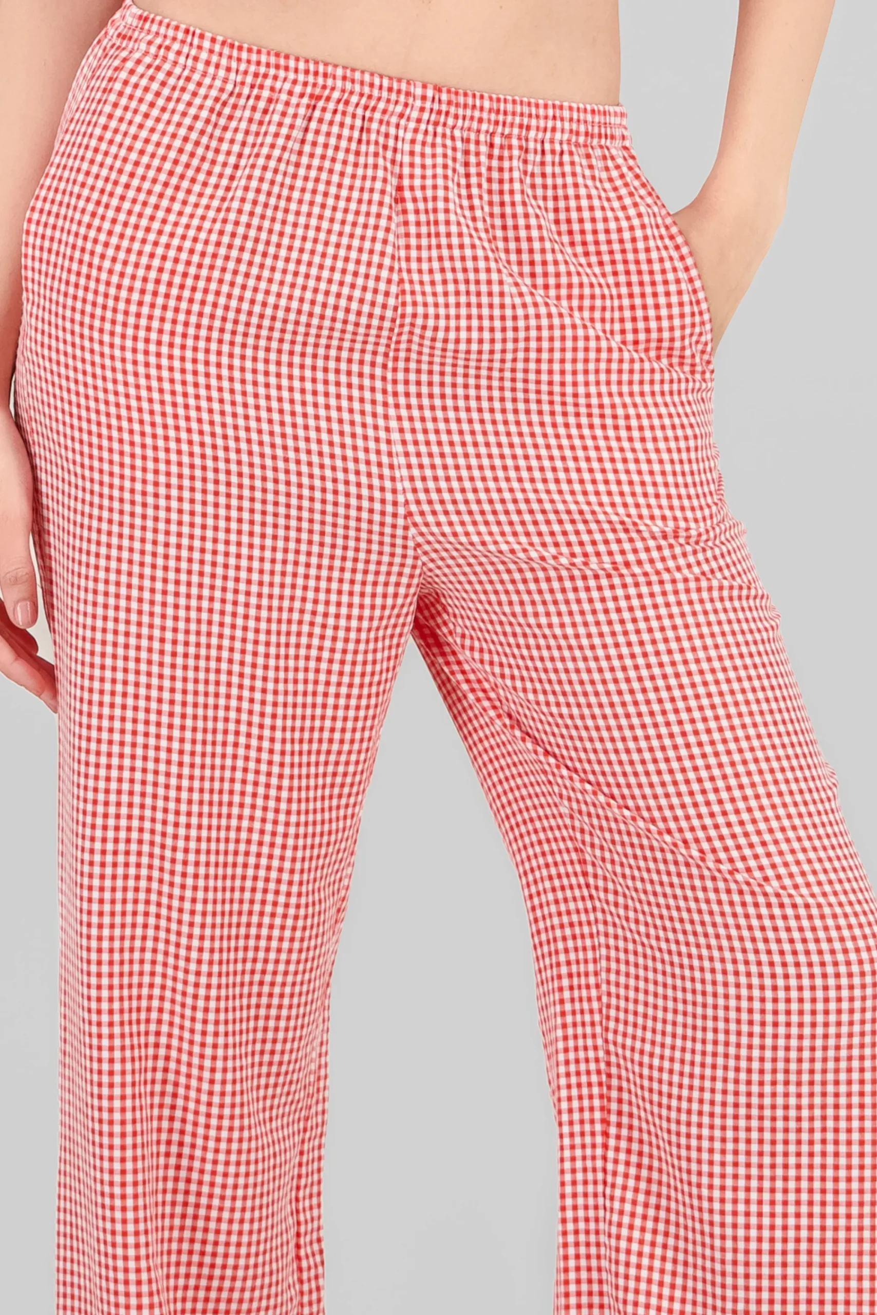 Shasa Straight Checkered Pants with Bow Detail