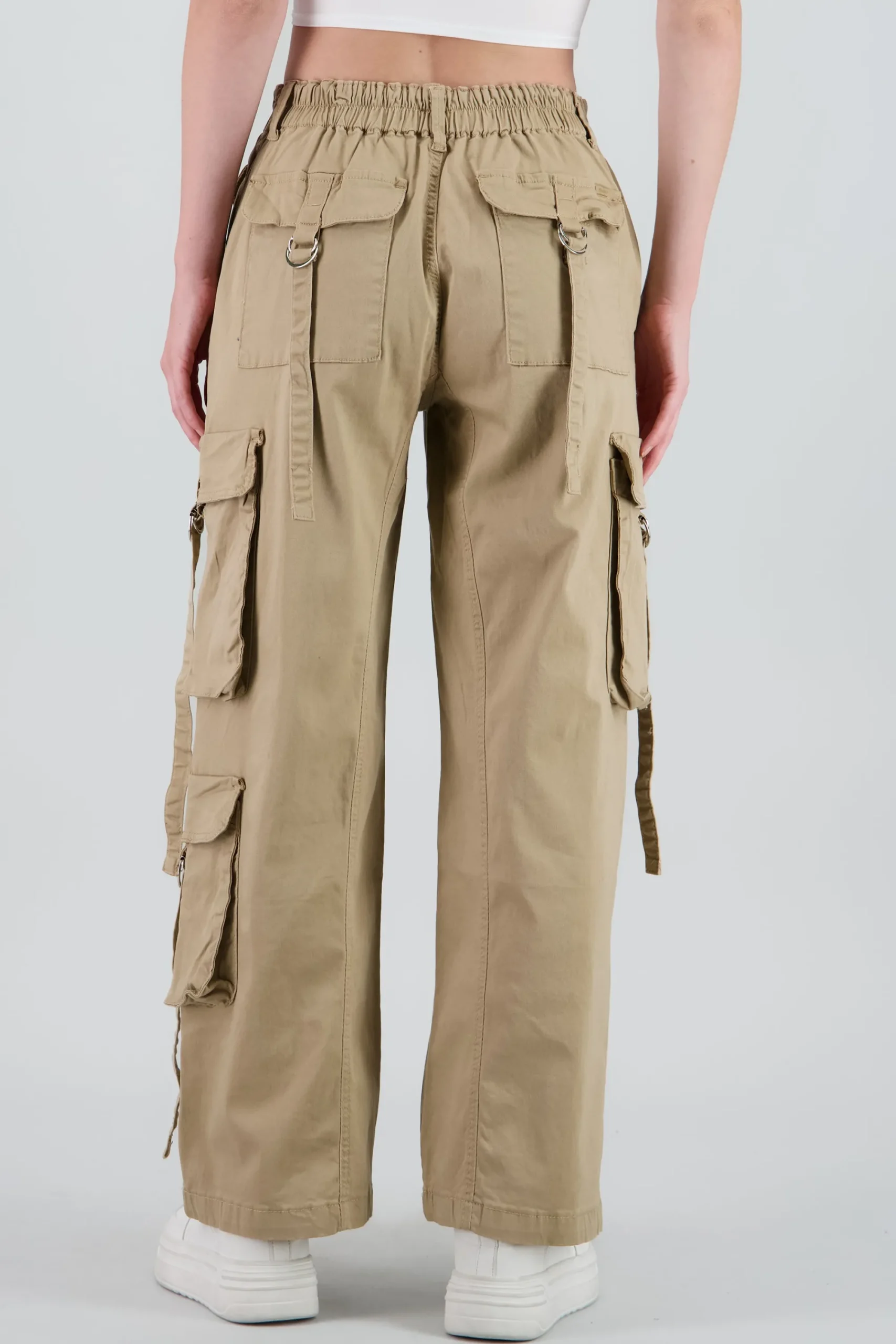 Shasa Straight Leg Cargo Pants With Strap Detailing