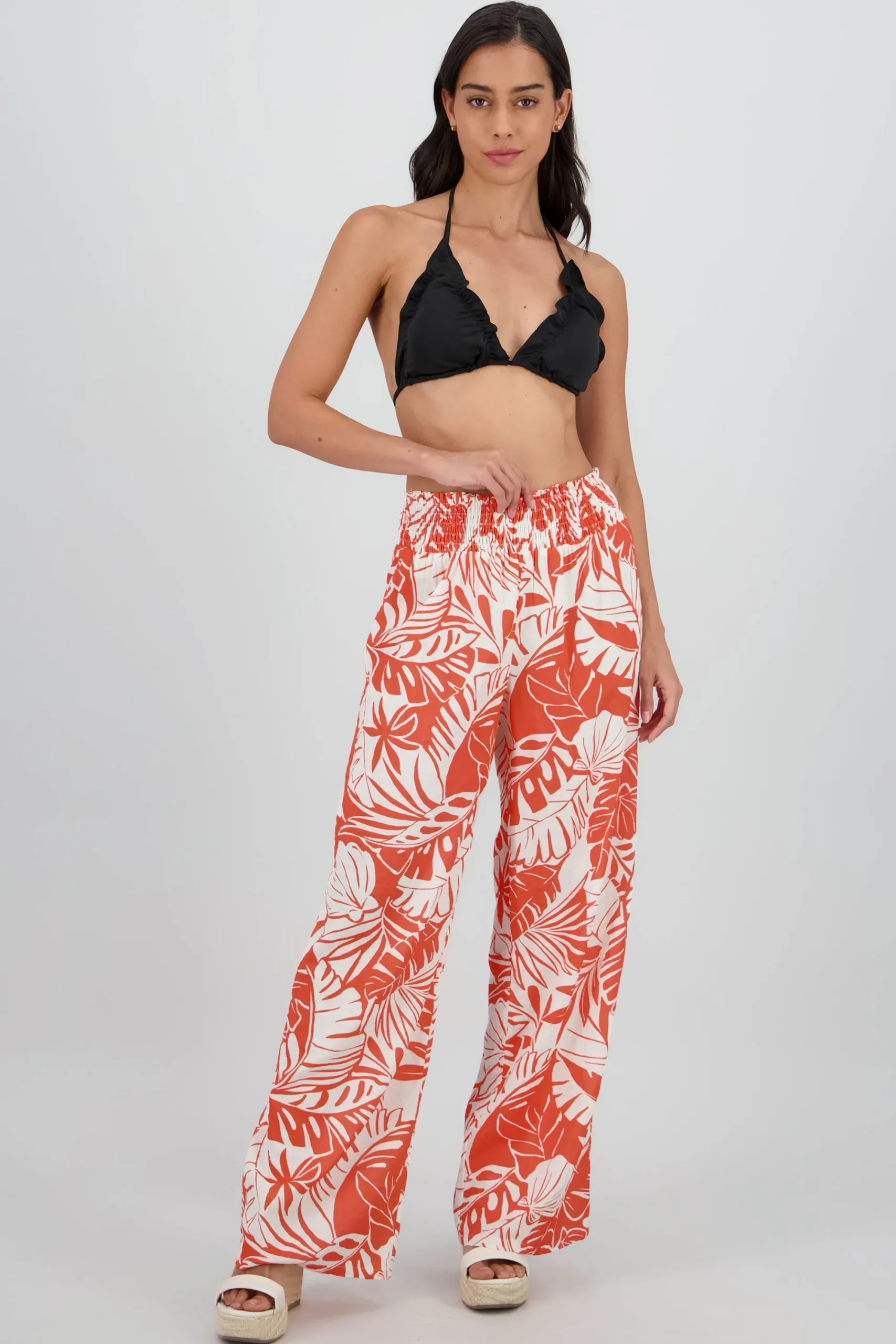Shasa Straight Leg Pants with Wide Smocked Waistband