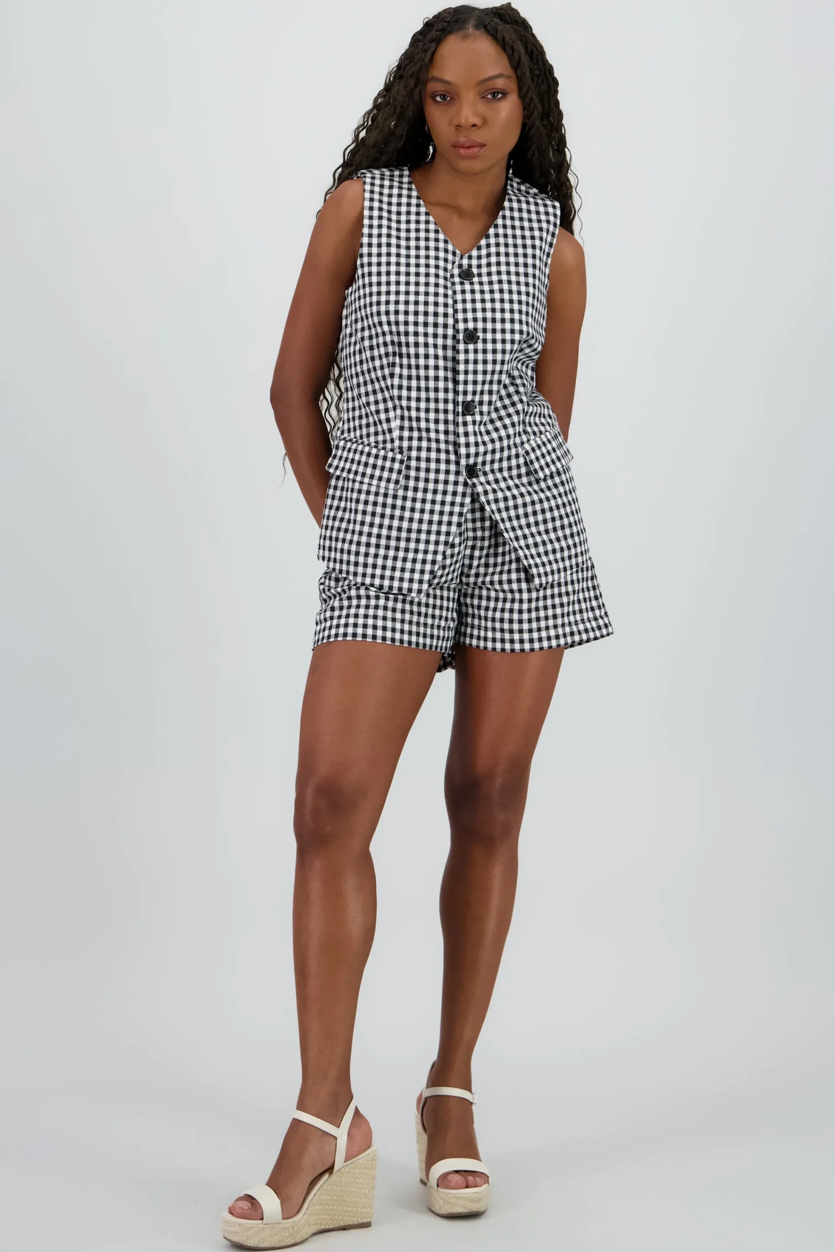 Shasa Straight Shorts with Checkered Detail