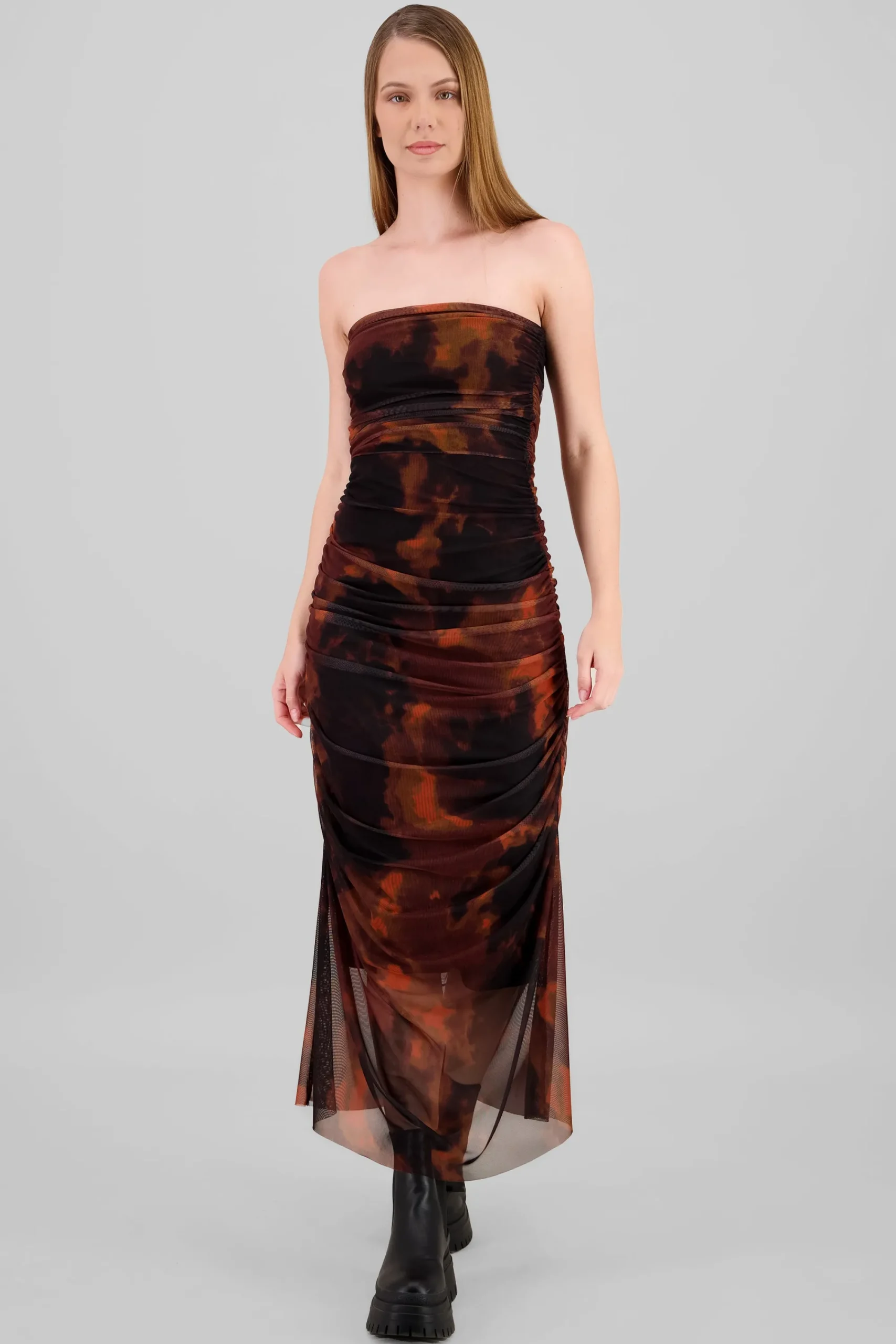 Shasa Strapless Draped Mesh Maxi Dress