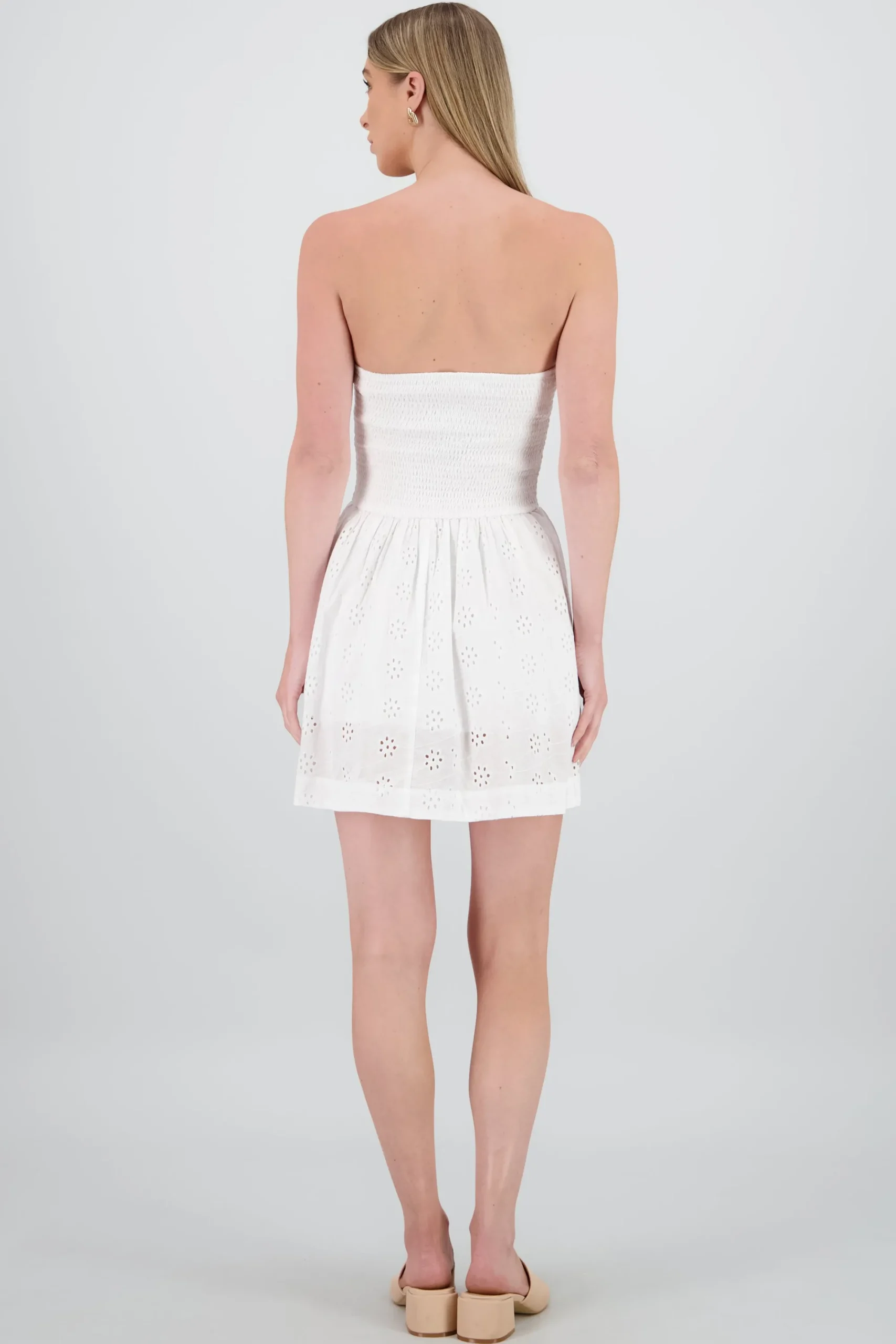 Shasa Strapless Dress with Smocking and Eyelet