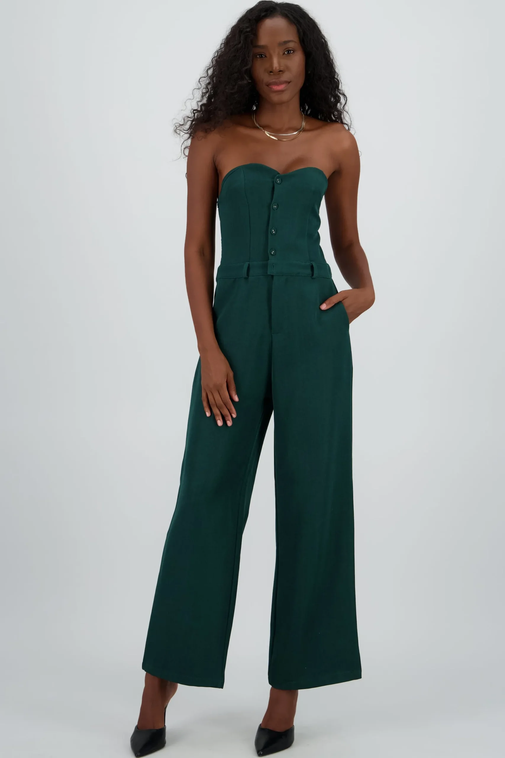 Shasa Strapless Jumpsuit with Buttons