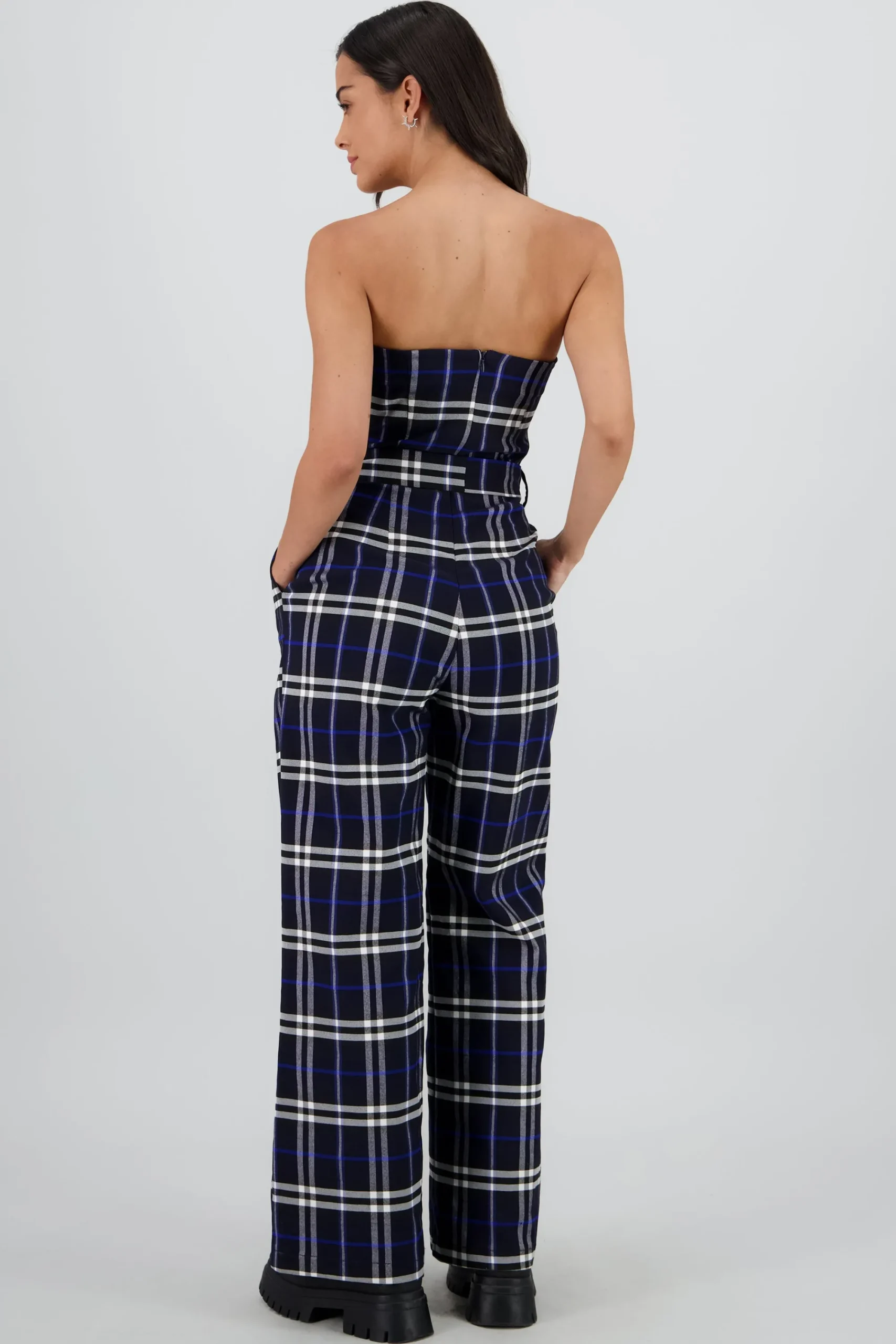 Shasa Strapless Jumpsuit with Checkered Belt Detail