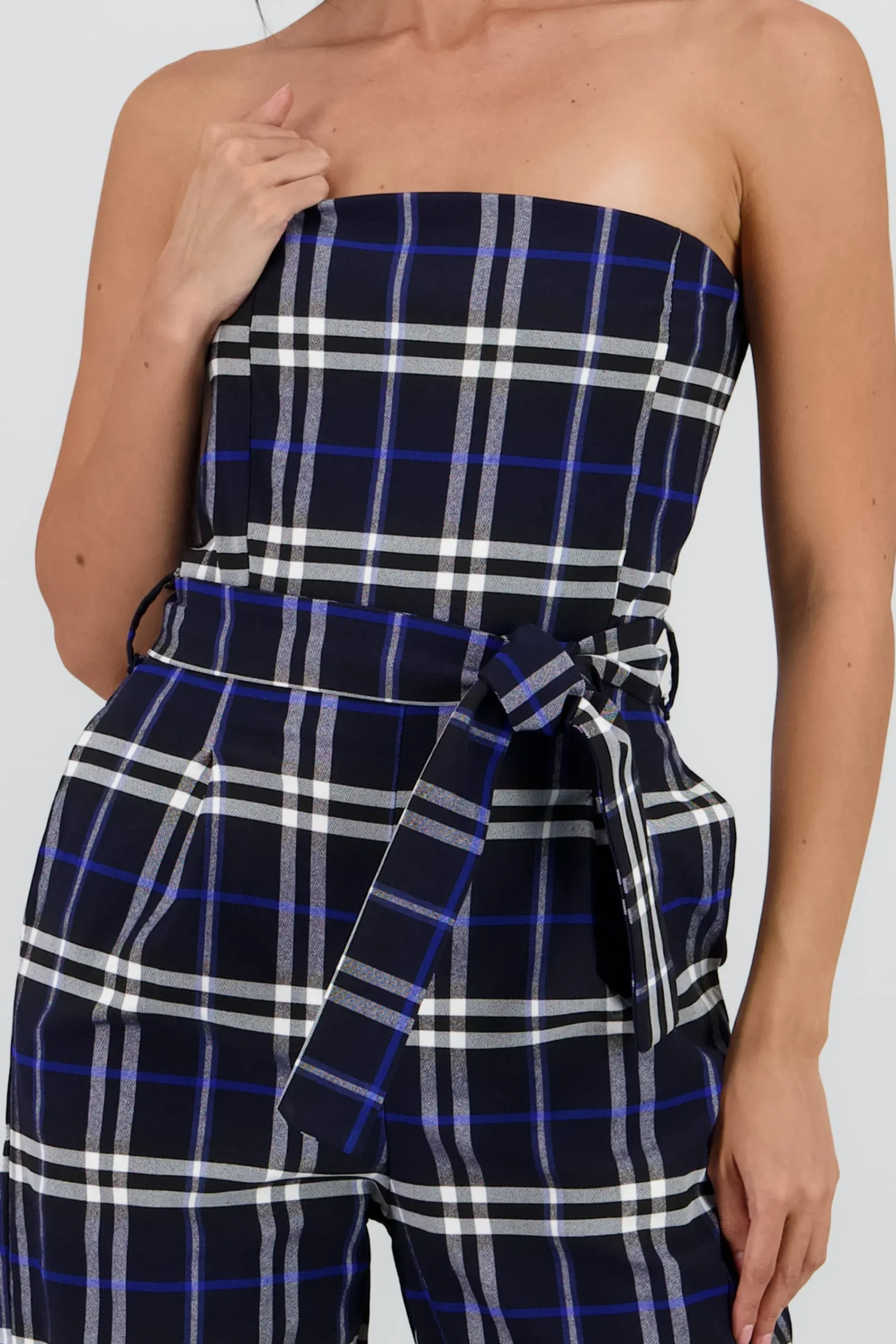 Shasa Strapless Jumpsuit with Checkered Belt Detail