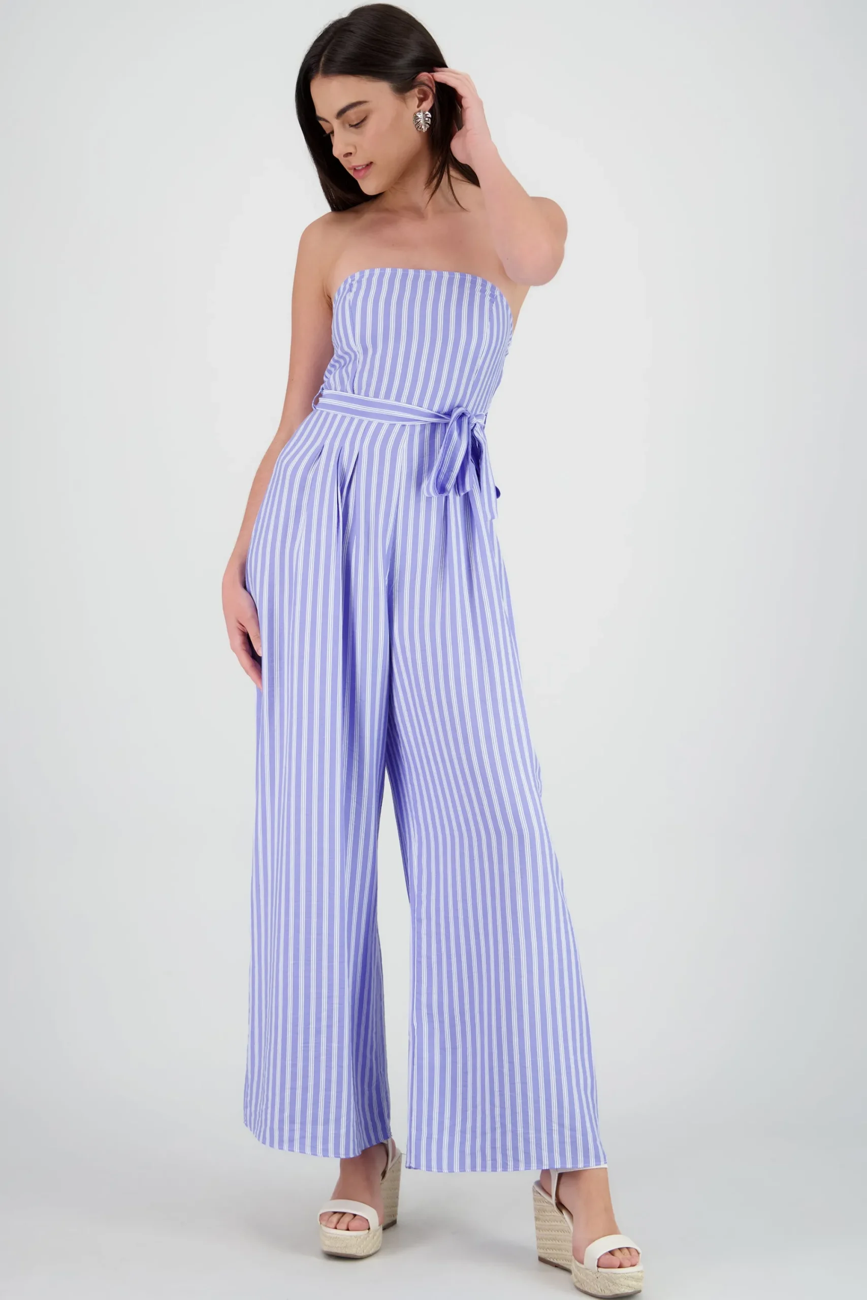 Shasa Strapless Jumpsuit with Striped Bow Detail