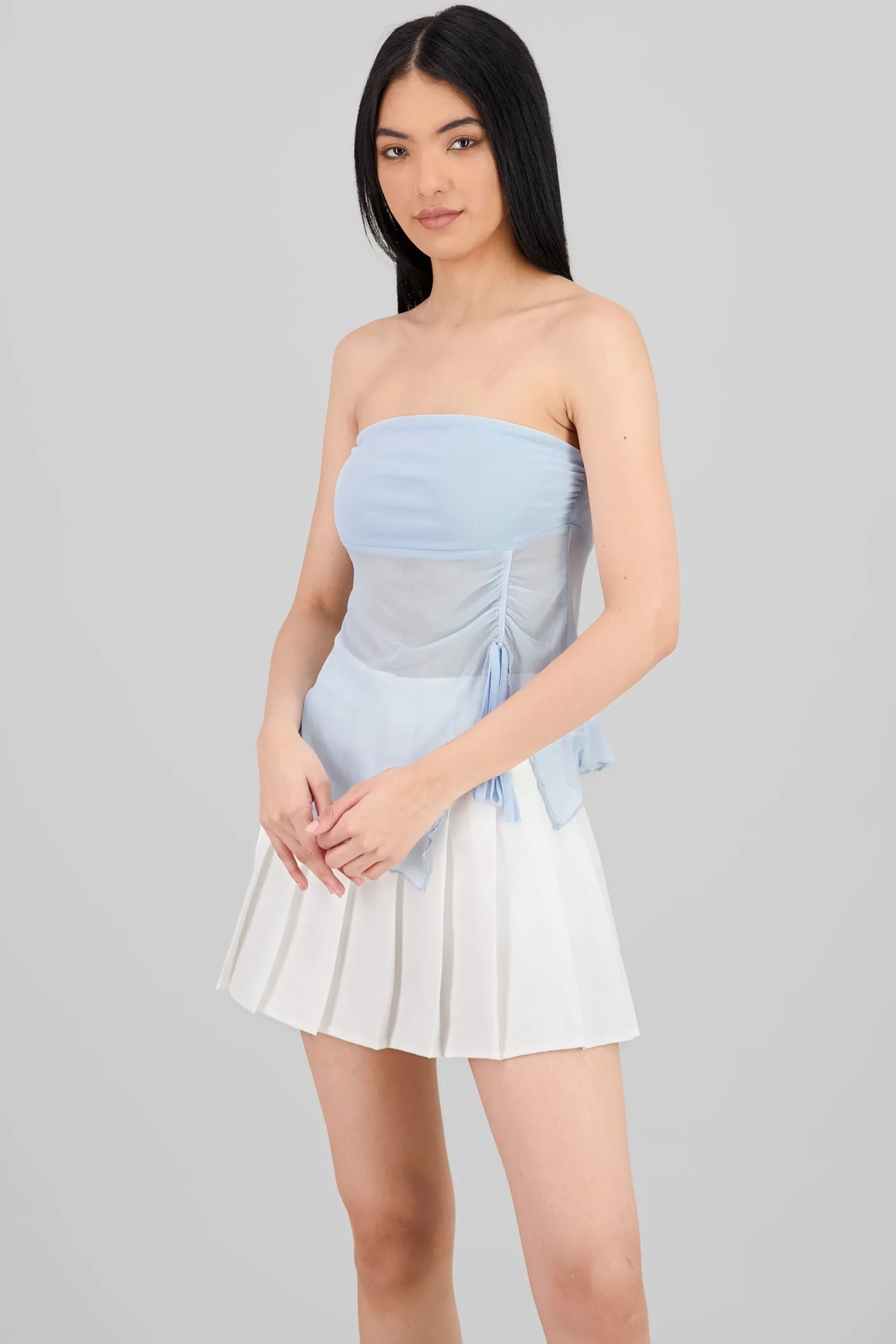 Shasa Strapless Mesh Drawstring Top
