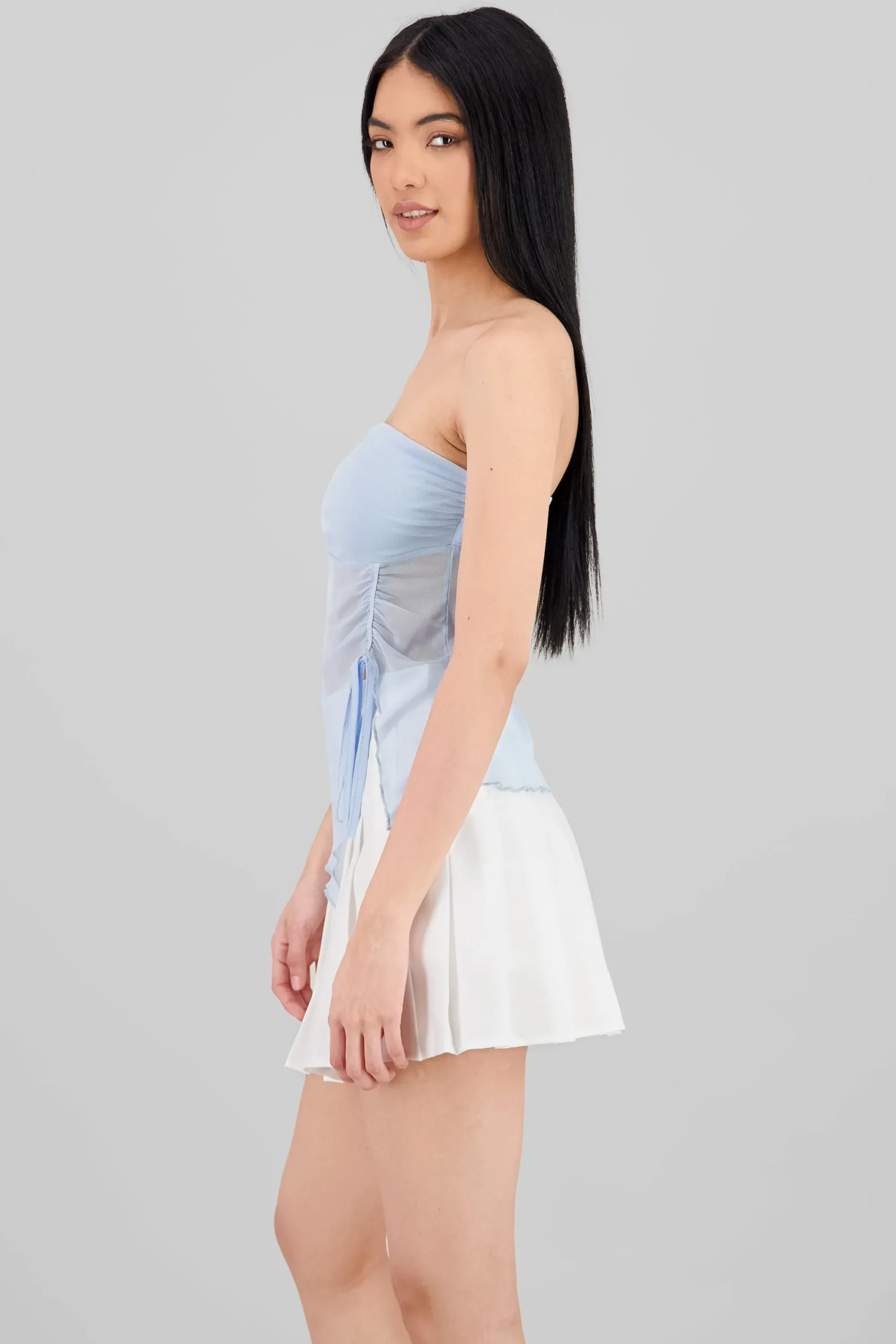 Shasa Strapless Mesh Drawstring Top