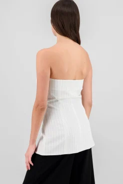 Shasa Strapless Striped Vest with Buttons
