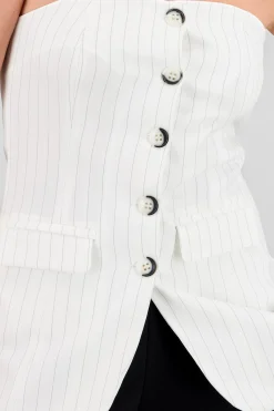 Shasa Strapless Striped Vest with Buttons